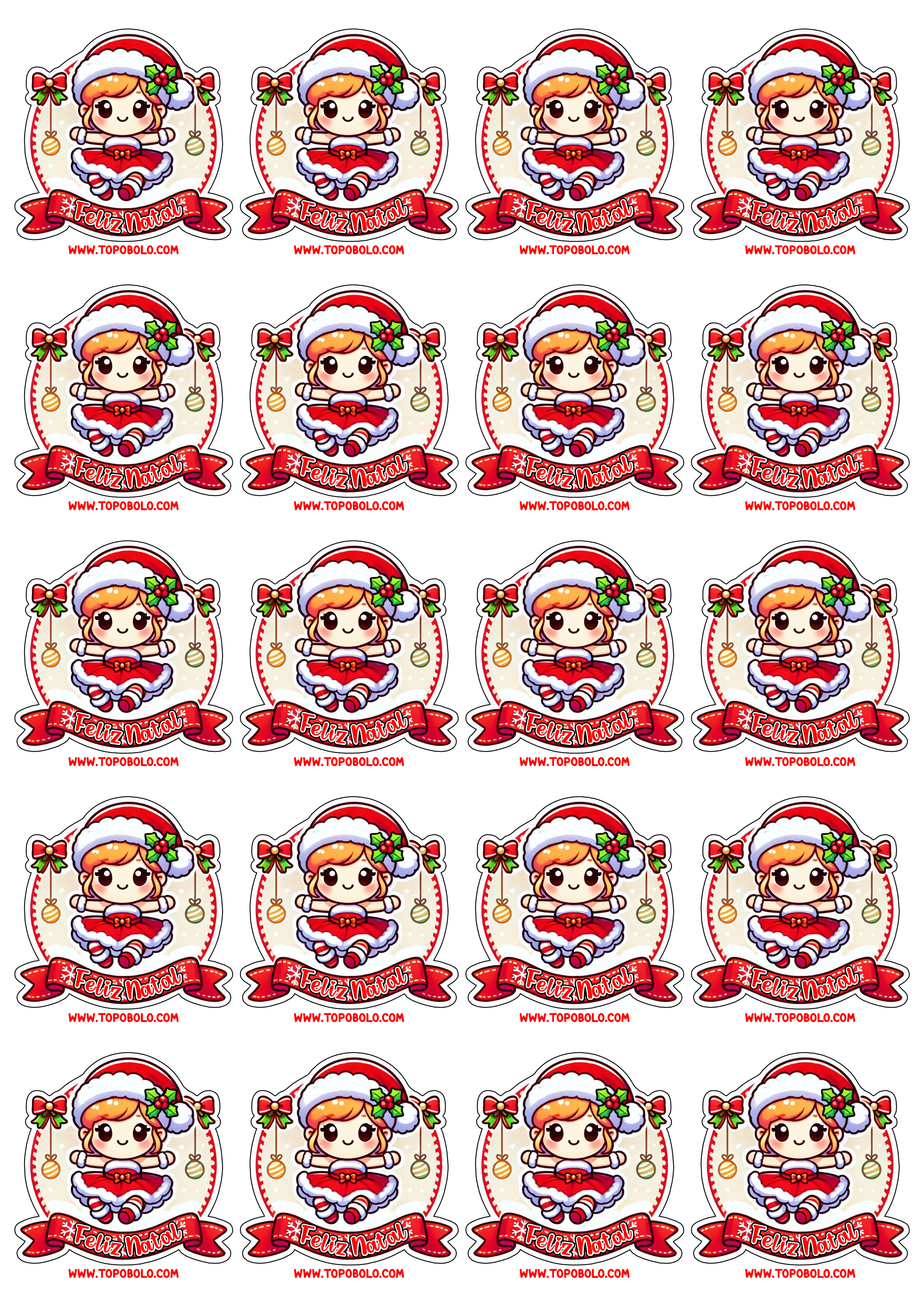 Feliz natal adesivo para decoração menina desenho fofinho infantil com contorno para recorte 20 imagens png