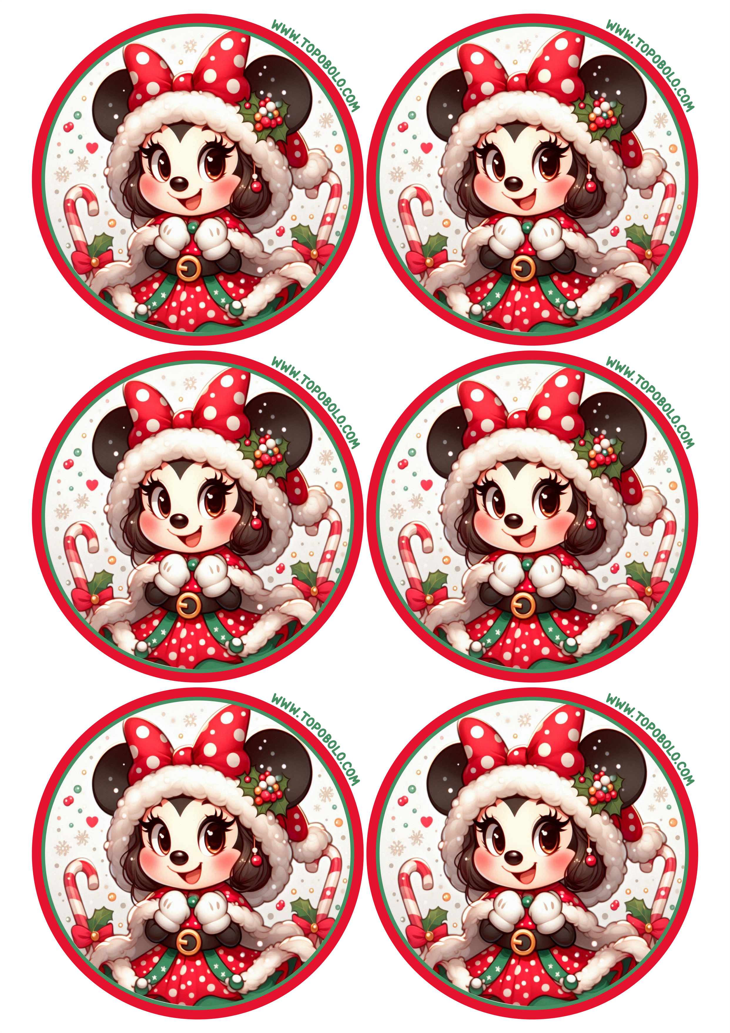 Adesivo redondo para decoração de natal Minnie Mouse vermelha artigos de papelaria criativa arquivos de recorte 6 imagens png