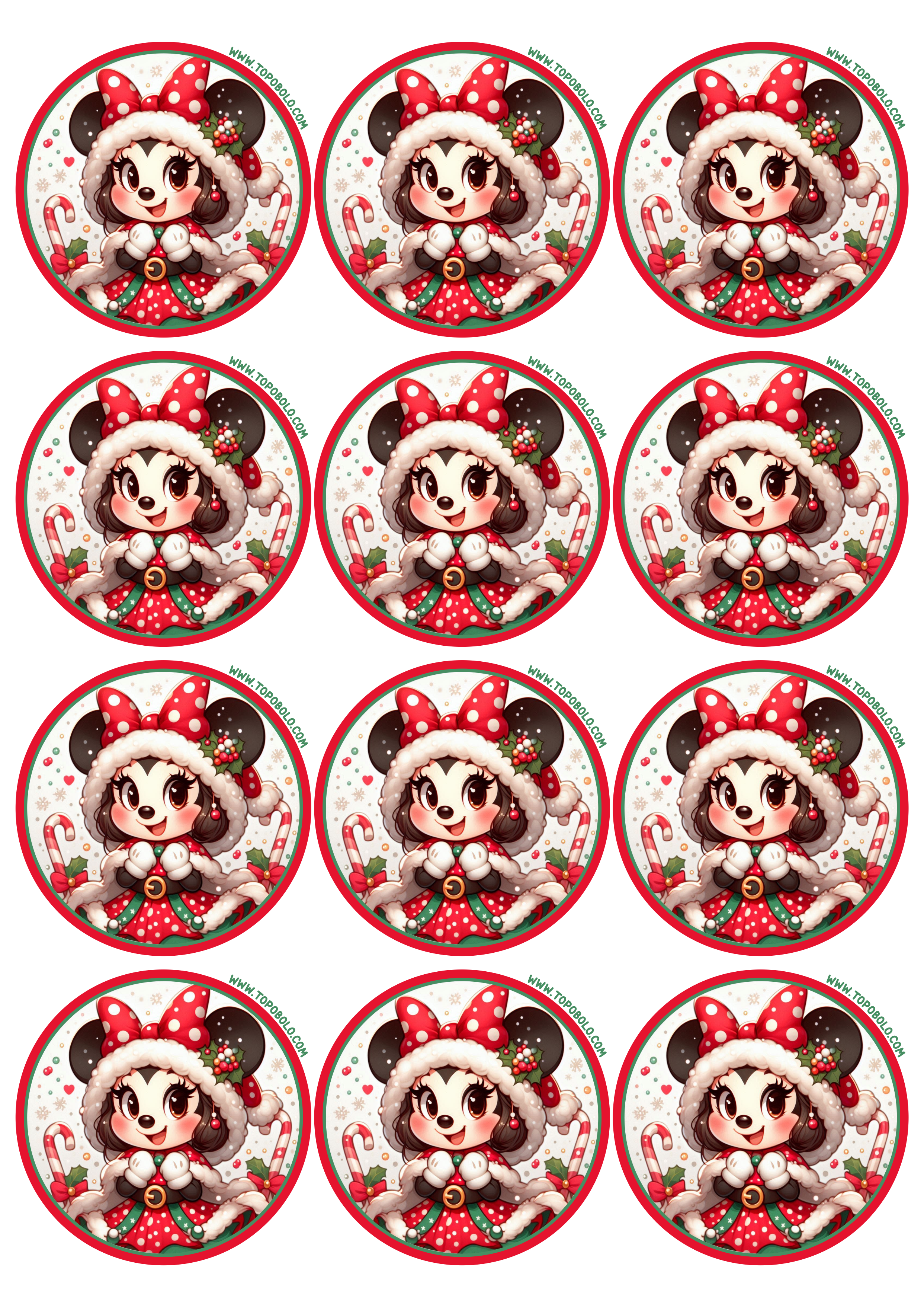 Adesivo redondo para decoração de natal Minnie Mouse vermelha artigos de papelaria criativa arquivos de recorte 12 imagens png