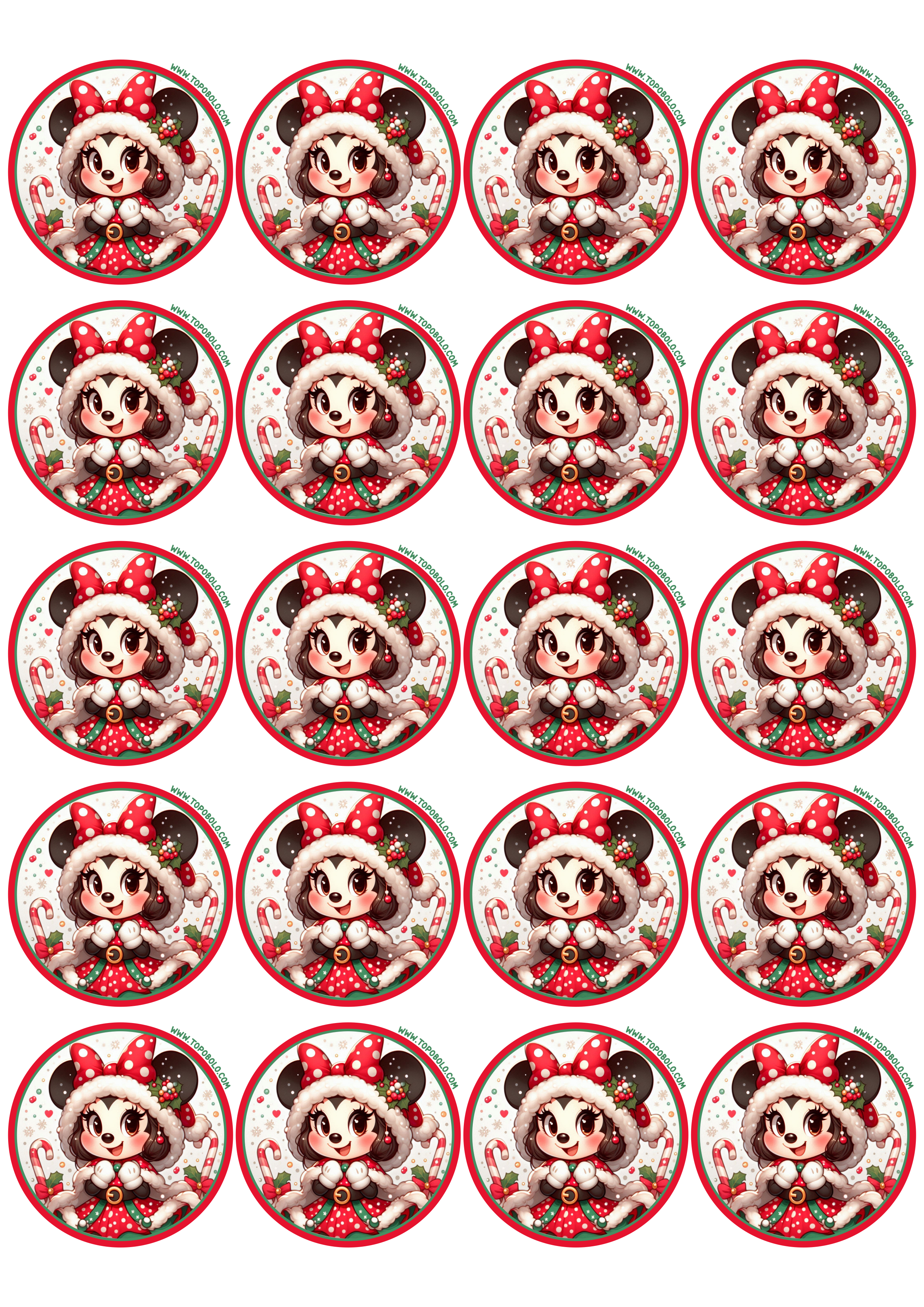 Adesivo redondo para decoração de natal Minnie Mouse vermelha artigos de papelaria criativa arquivos de recorte 20 imagens png