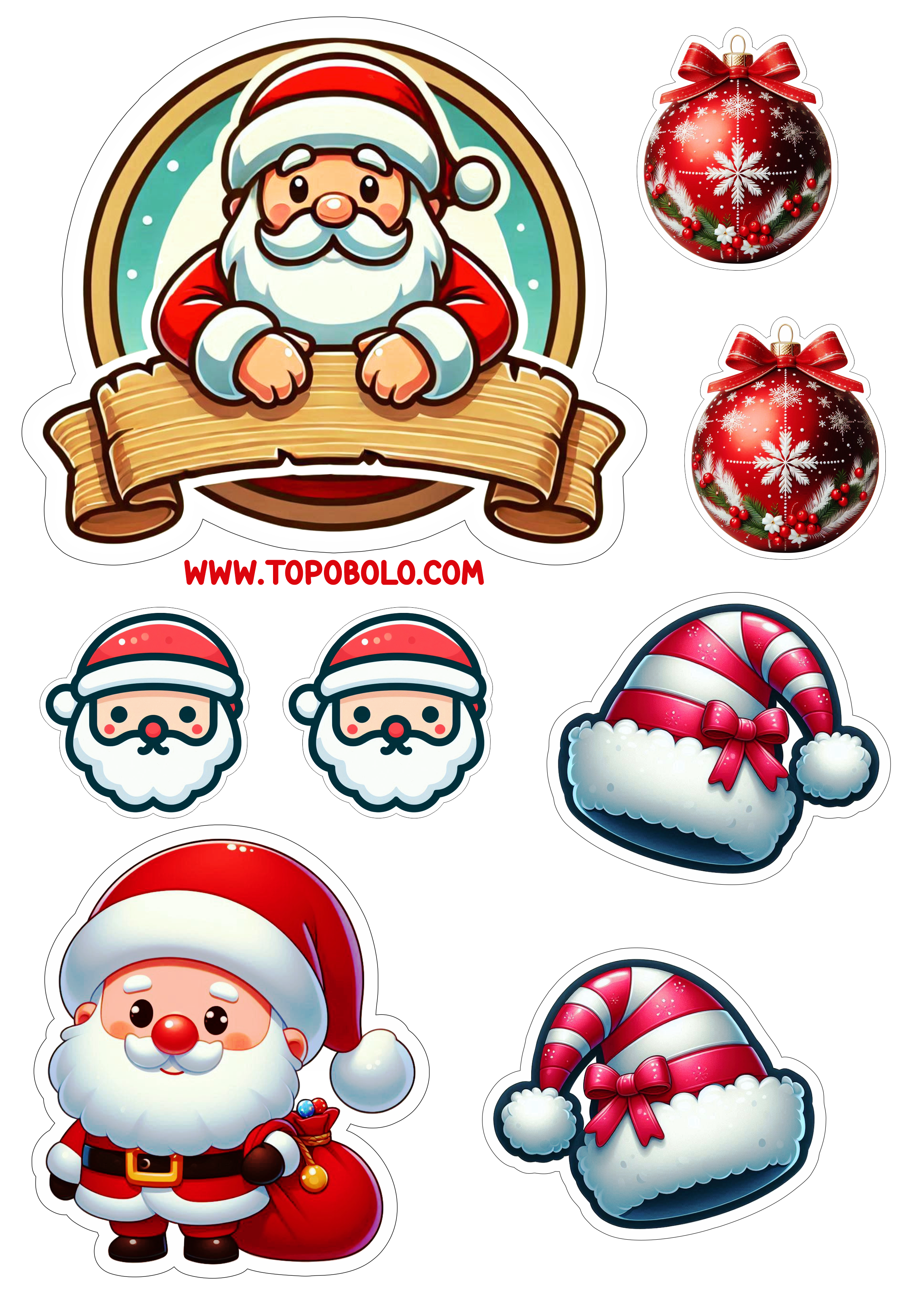 Topo de bolo de natal papai noel fofinho decoração de festas pronto para imprimir e decorar gorro png