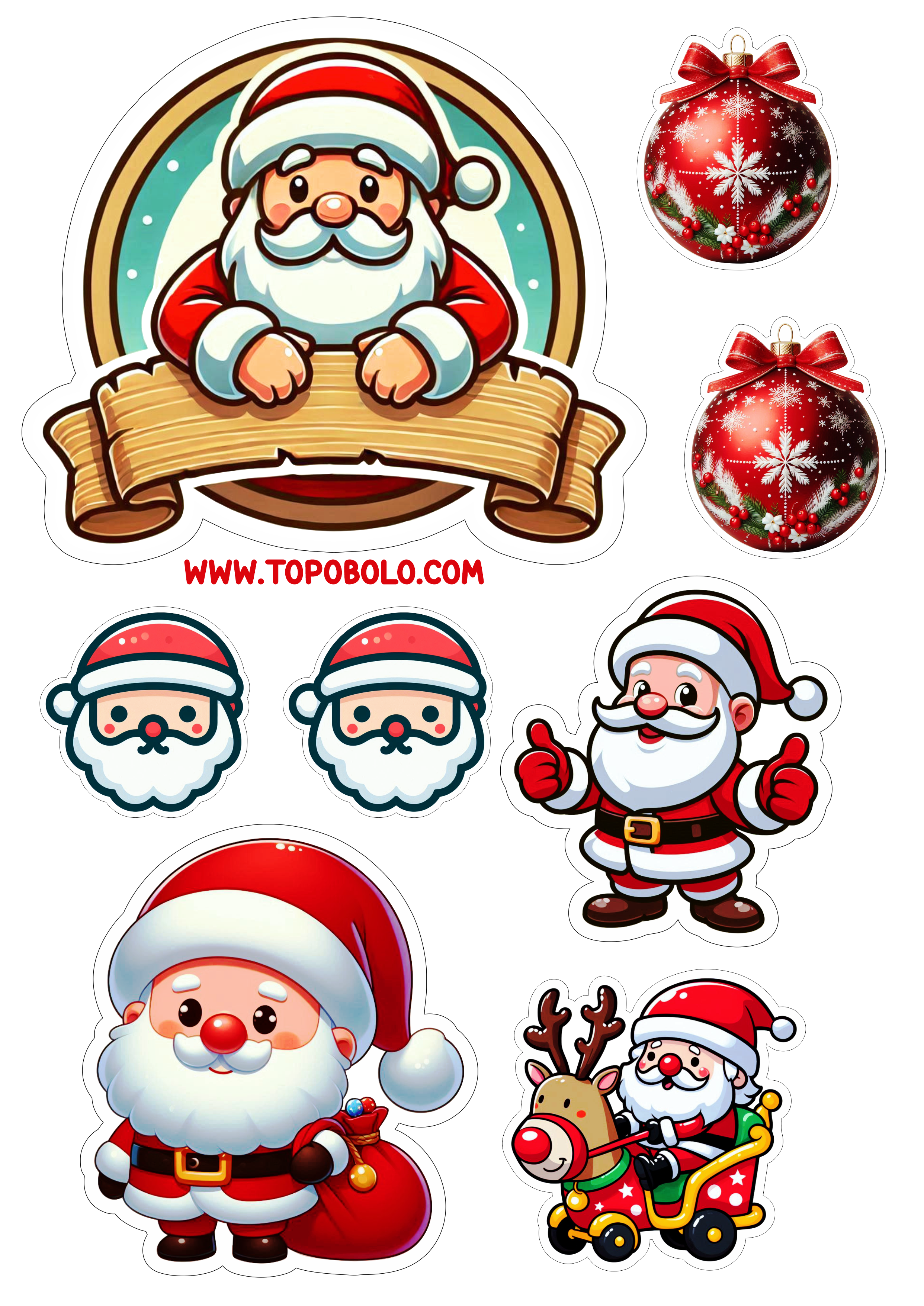 Topo de bolo de natal papai noel fofinho decoração de festas pronto para imprimir e decorar bolinhas png