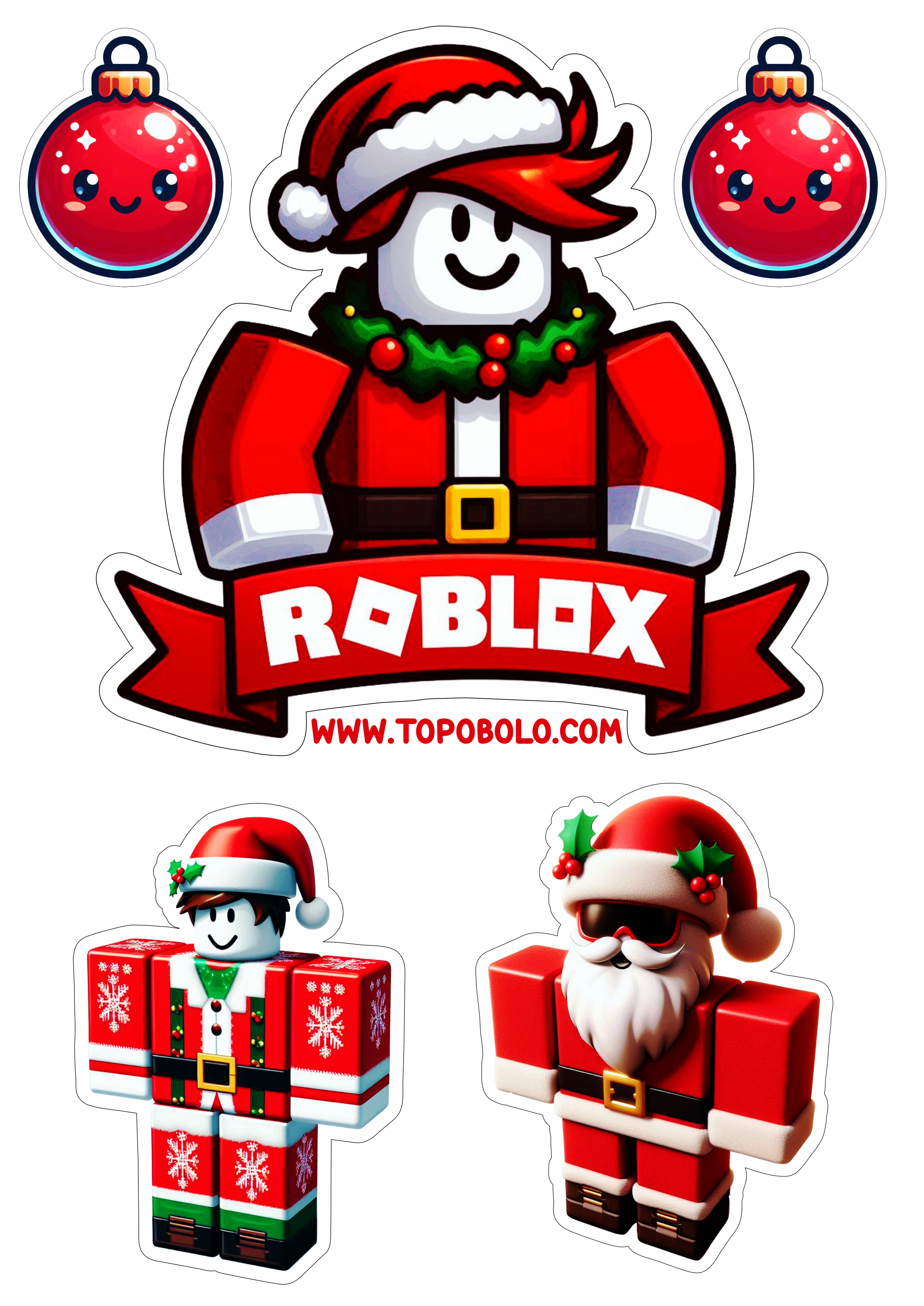 Roblox topo de bolo de aniversário com tema de natal decoração para festa infantil bolinhas papai noel png