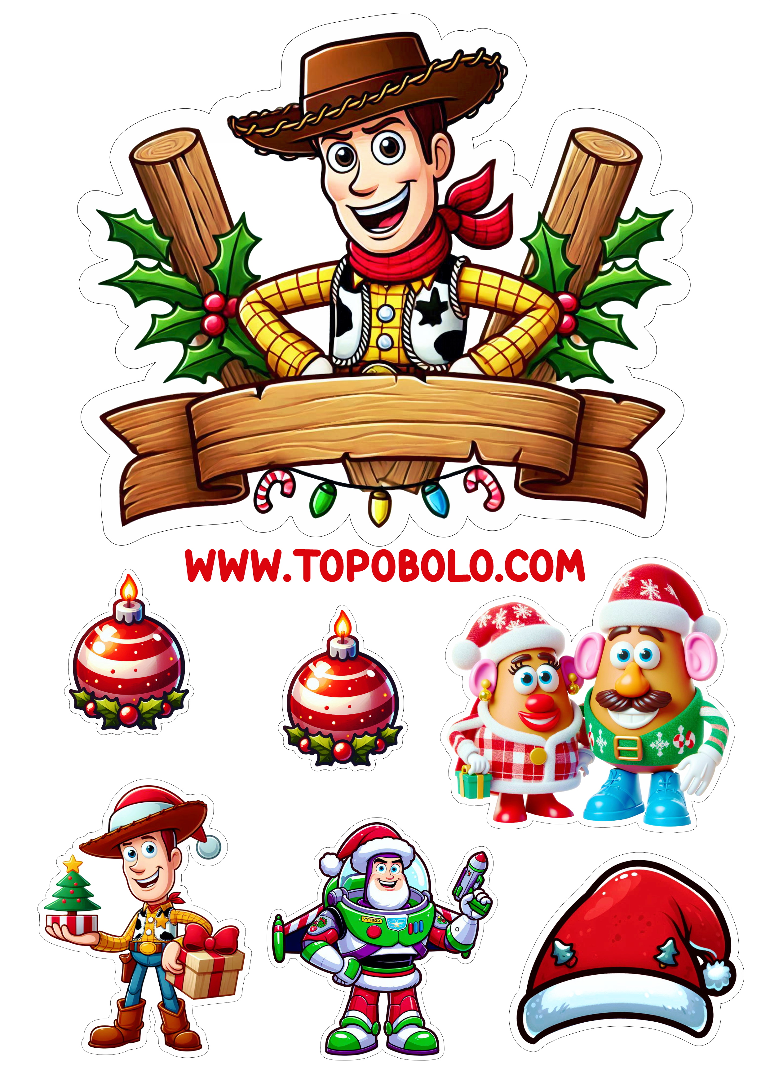 Topo de bolo de natal Toy Story xerife Woody aniversário com tema infantil artes gráficas design festinha png