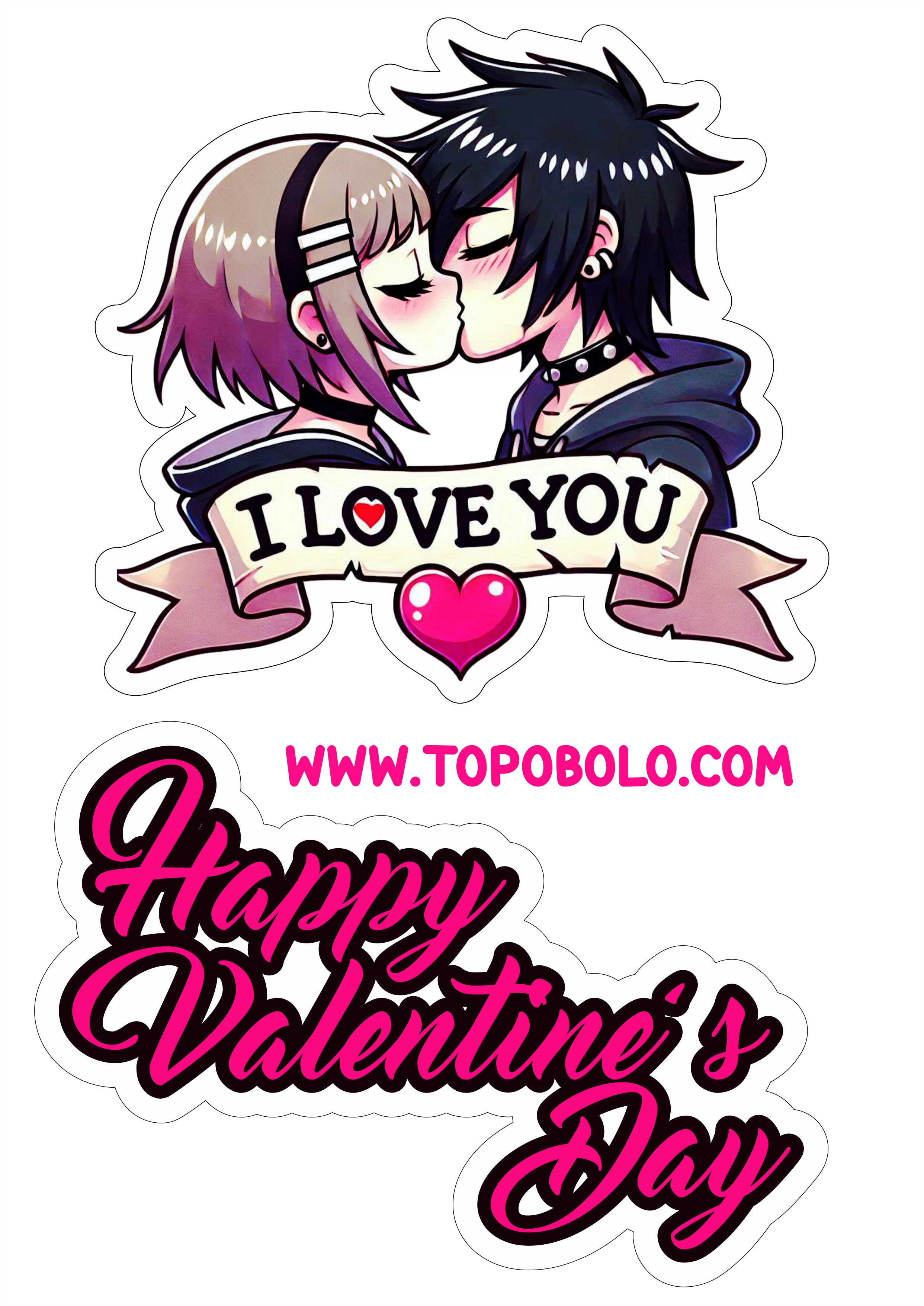 Happy Valentines Day cake topper decor i love you cute couple free drawing png