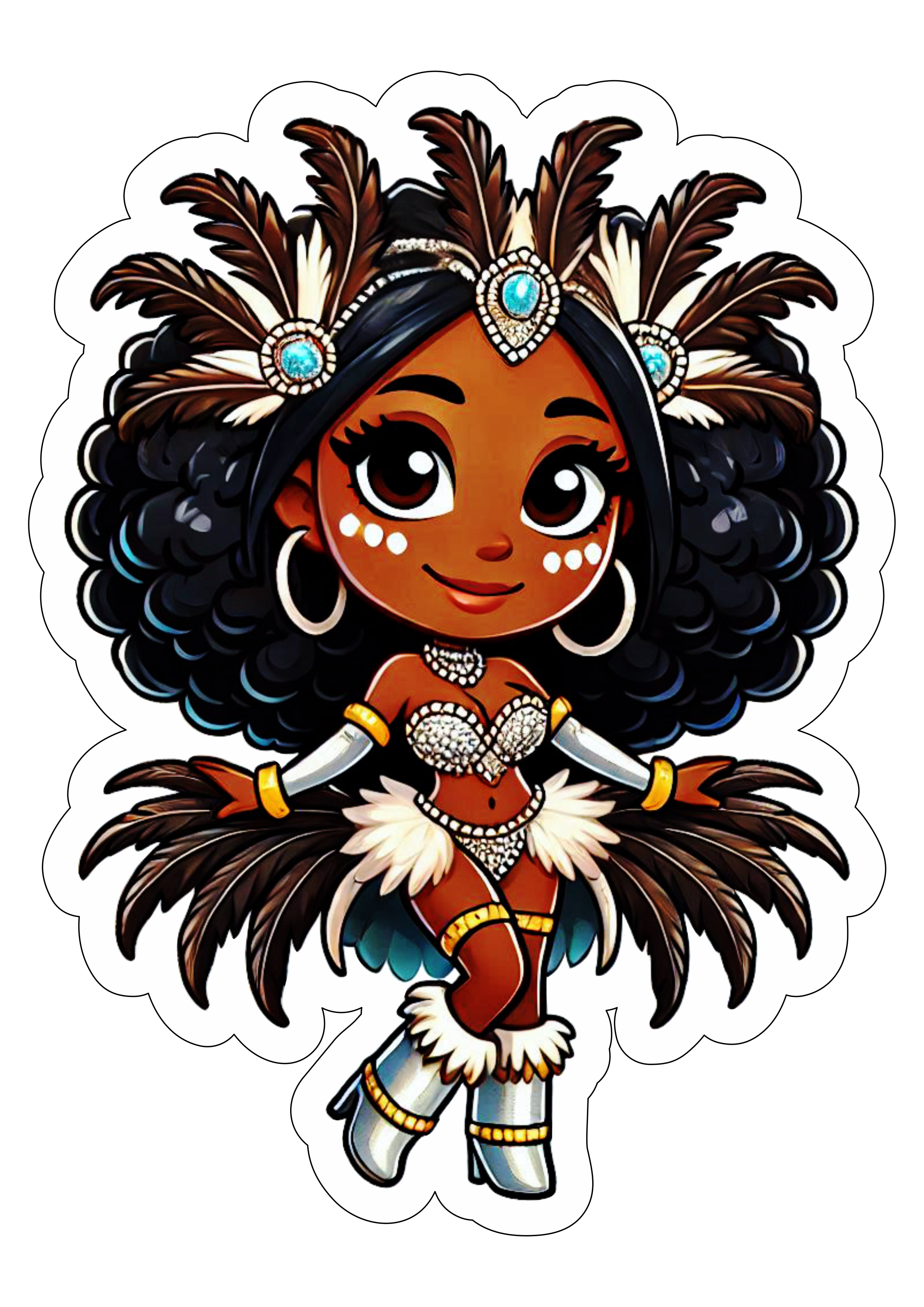 Carnaval 2025 mulher fantasiada desenho fofinho com contorno fundo transparente clipart vetor ilustração png