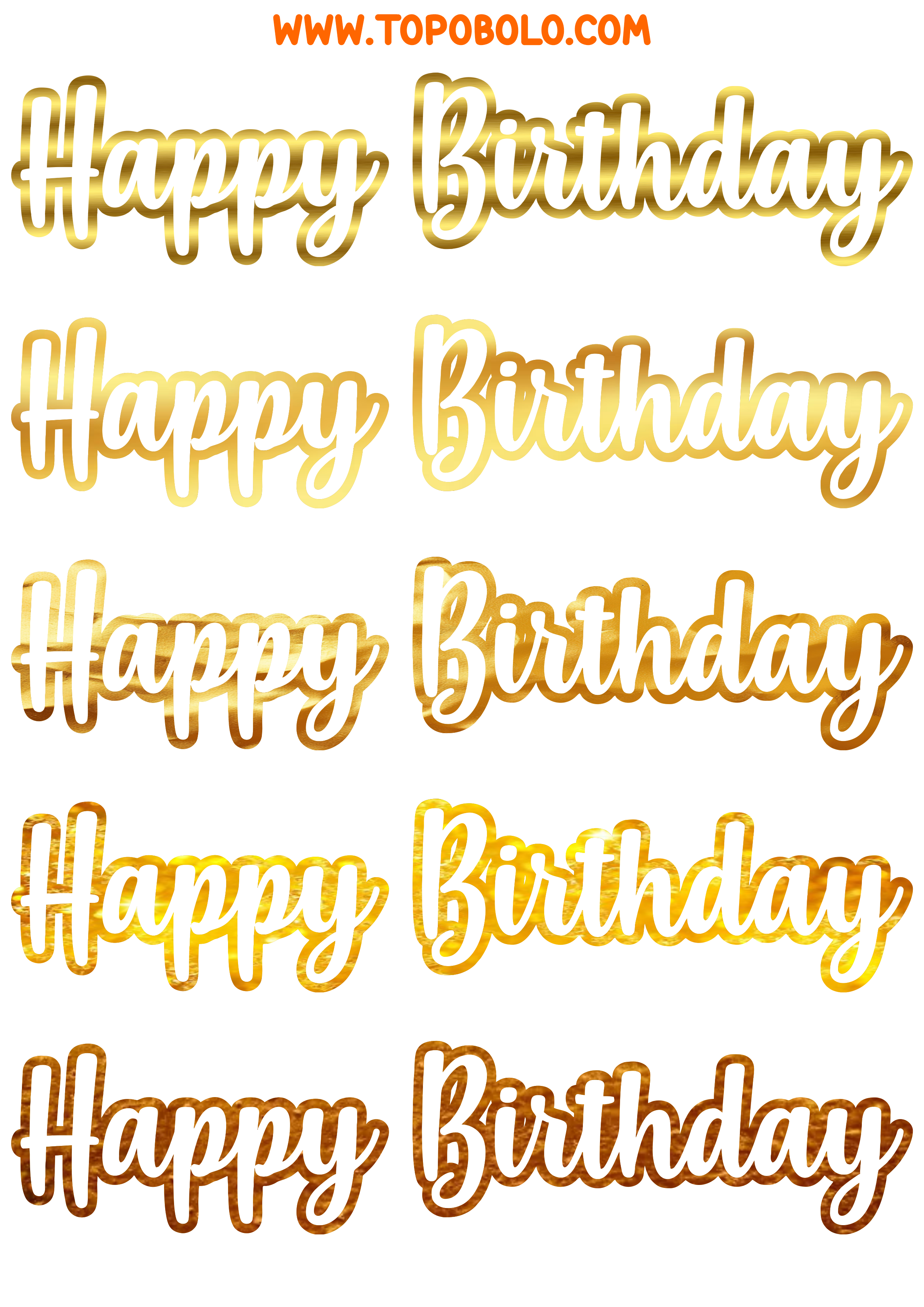 Happy Birthday letreiro dourado para imprimir e decorar artigos personalizados aniversário png