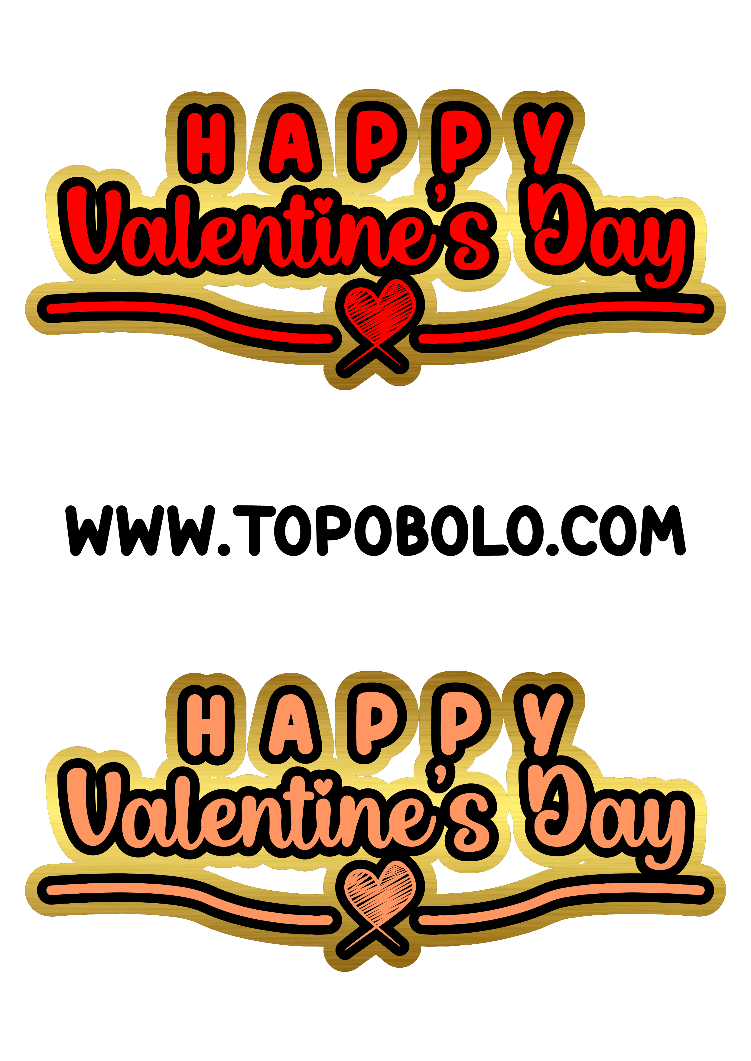 Happy Valentine’s Day cake topper golden letter with red png