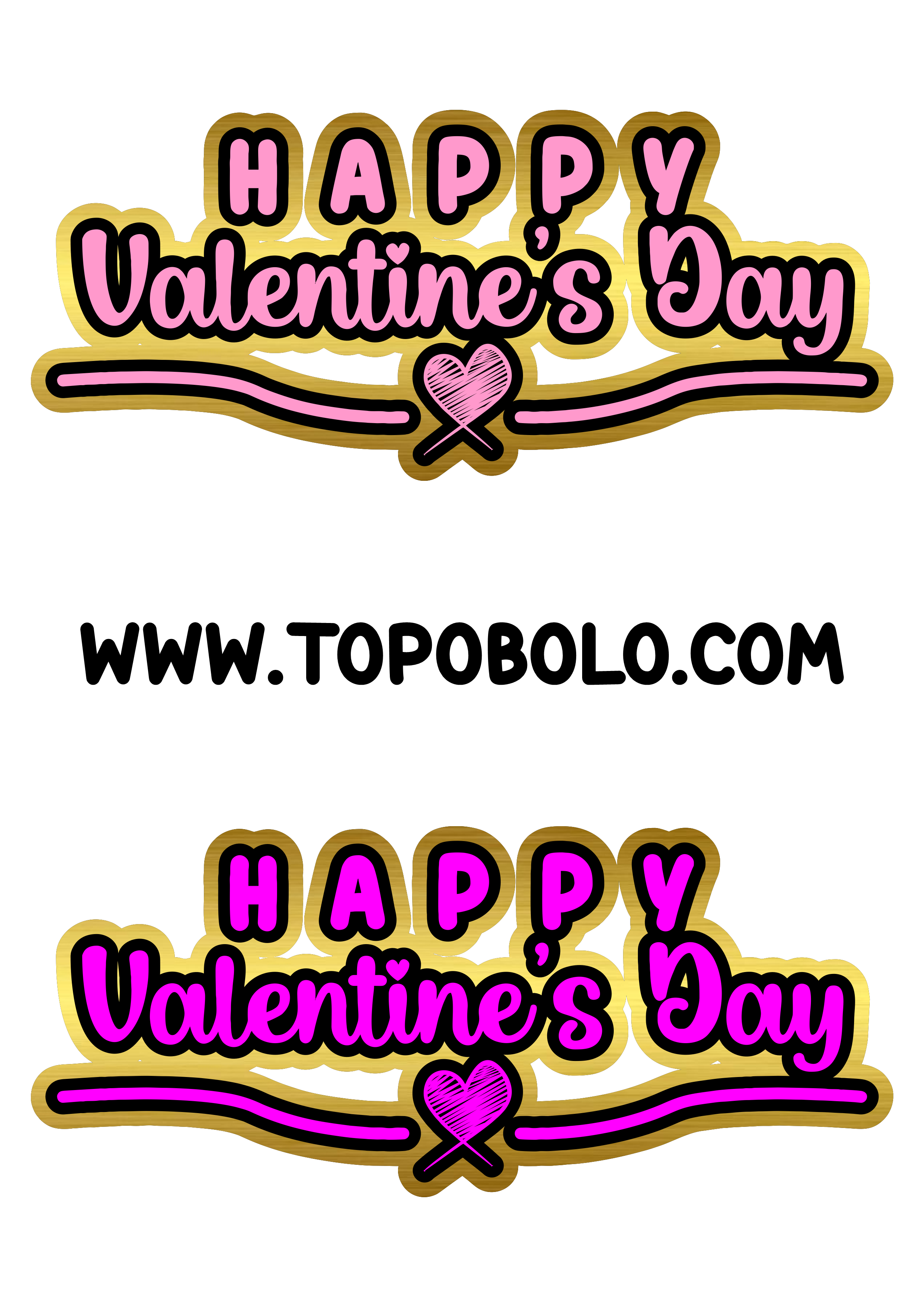 Happy Valentine’s Day cake topper golden letter with pink png