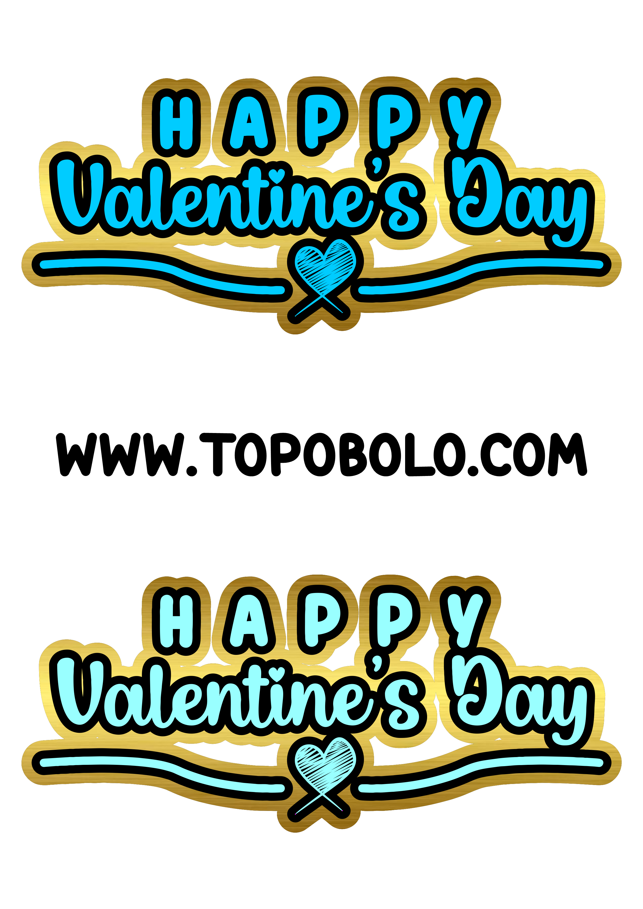 Happy Valentine’s Day cake topper golden letter with blue png