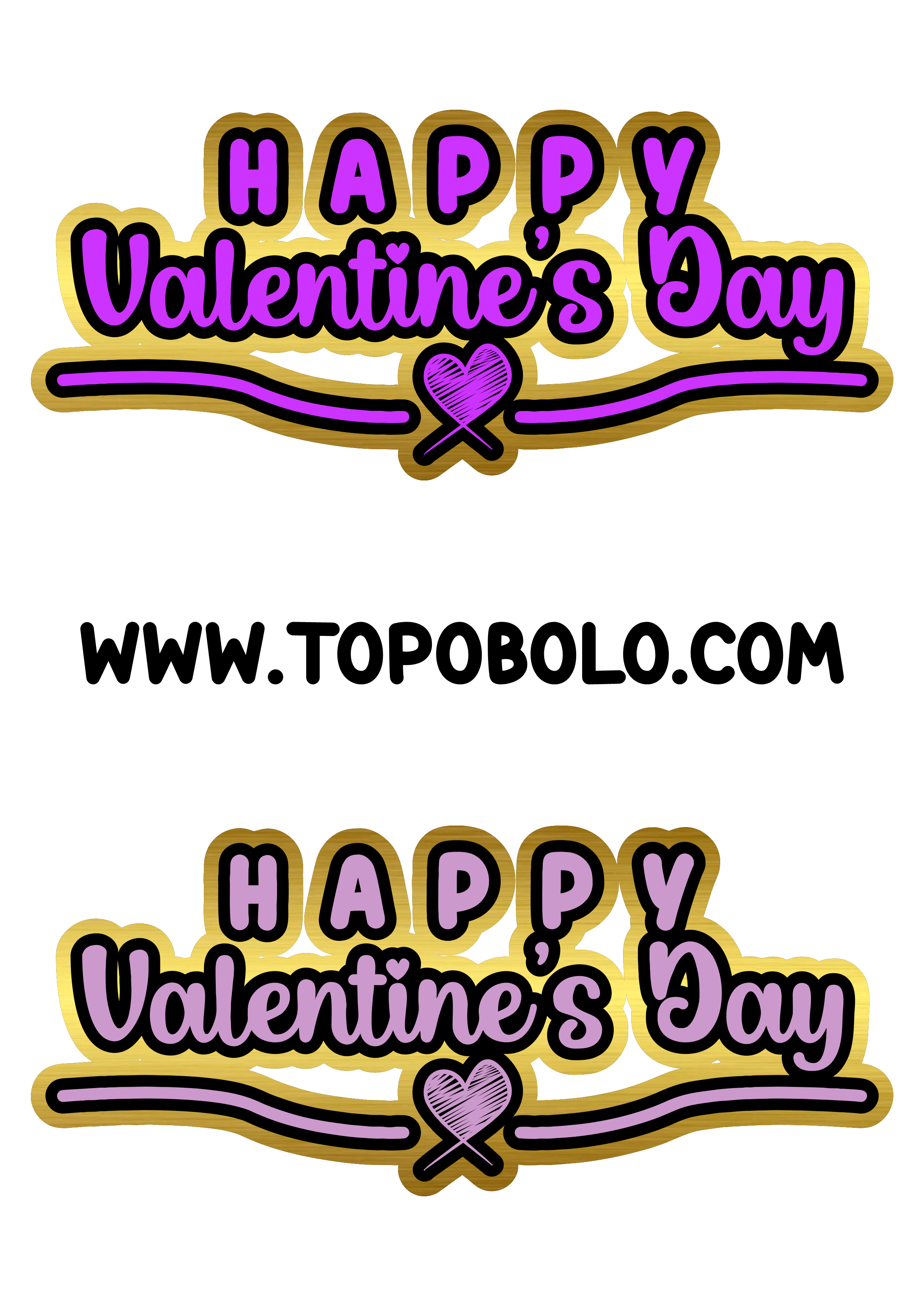 Happy Valentine’s Day cake topper golden letter with violet png