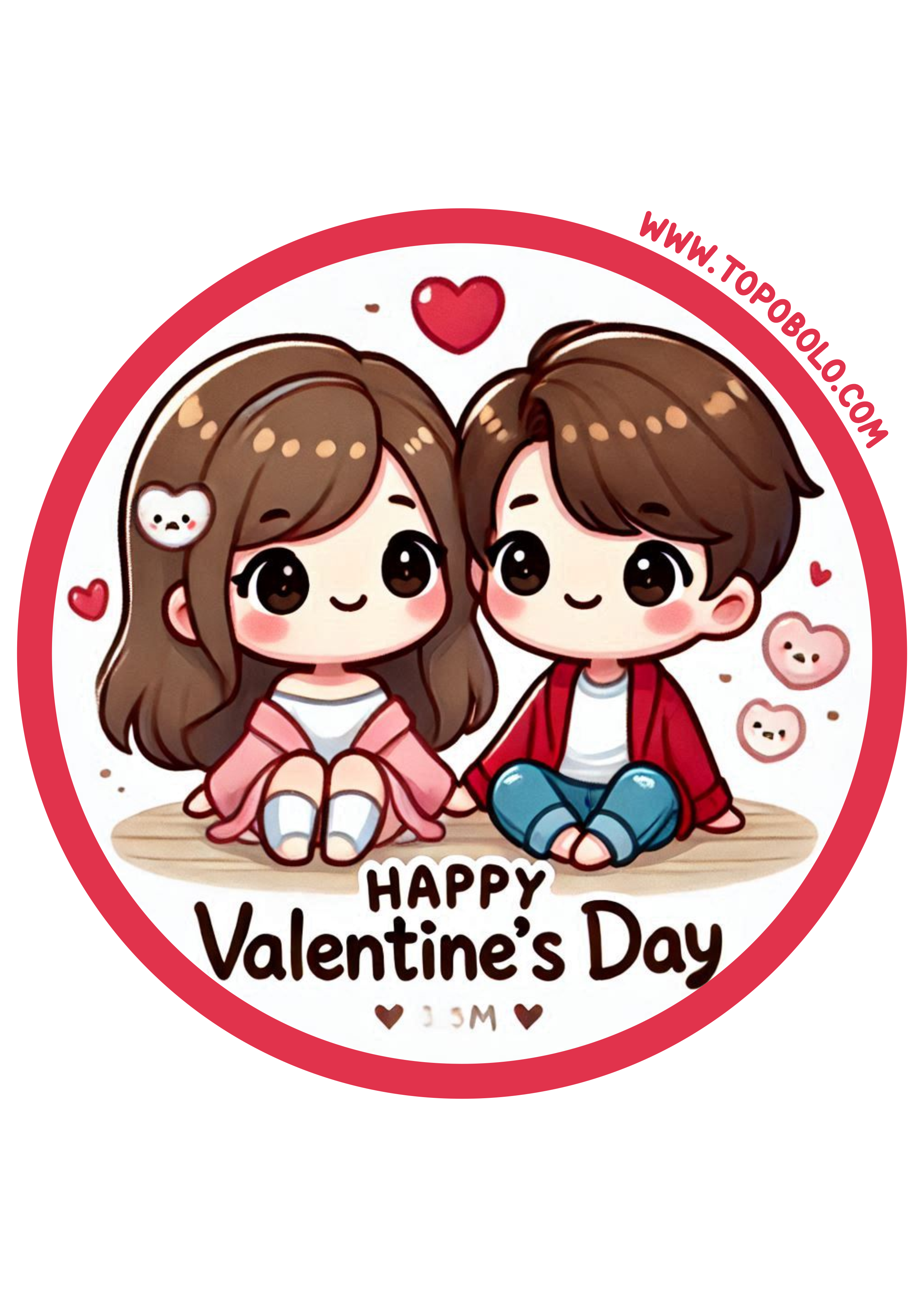 Happy Valentines Day round sticker cute couple image drawing png