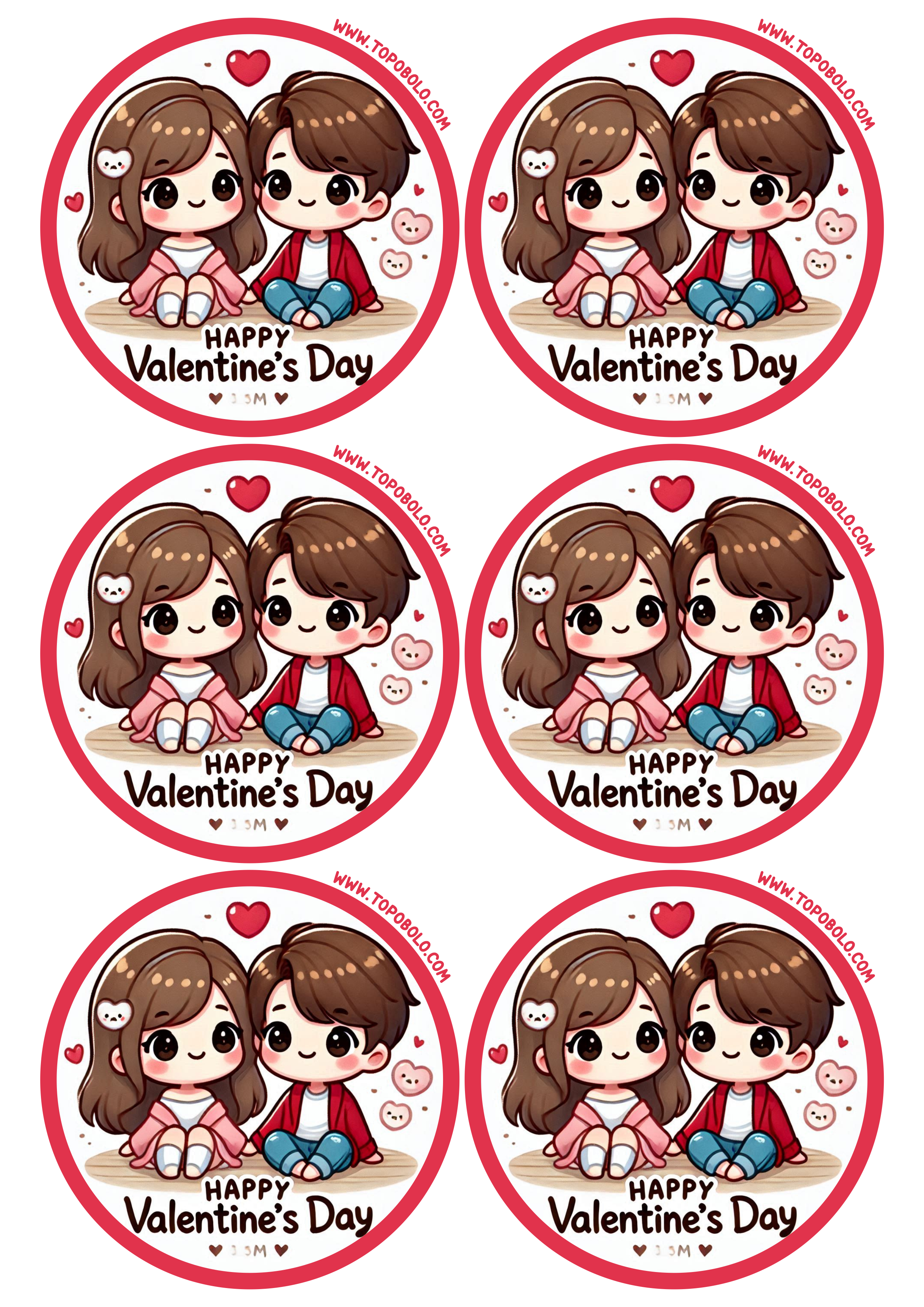 Happy Valentines Day round sticker cute couple image drawing six images png