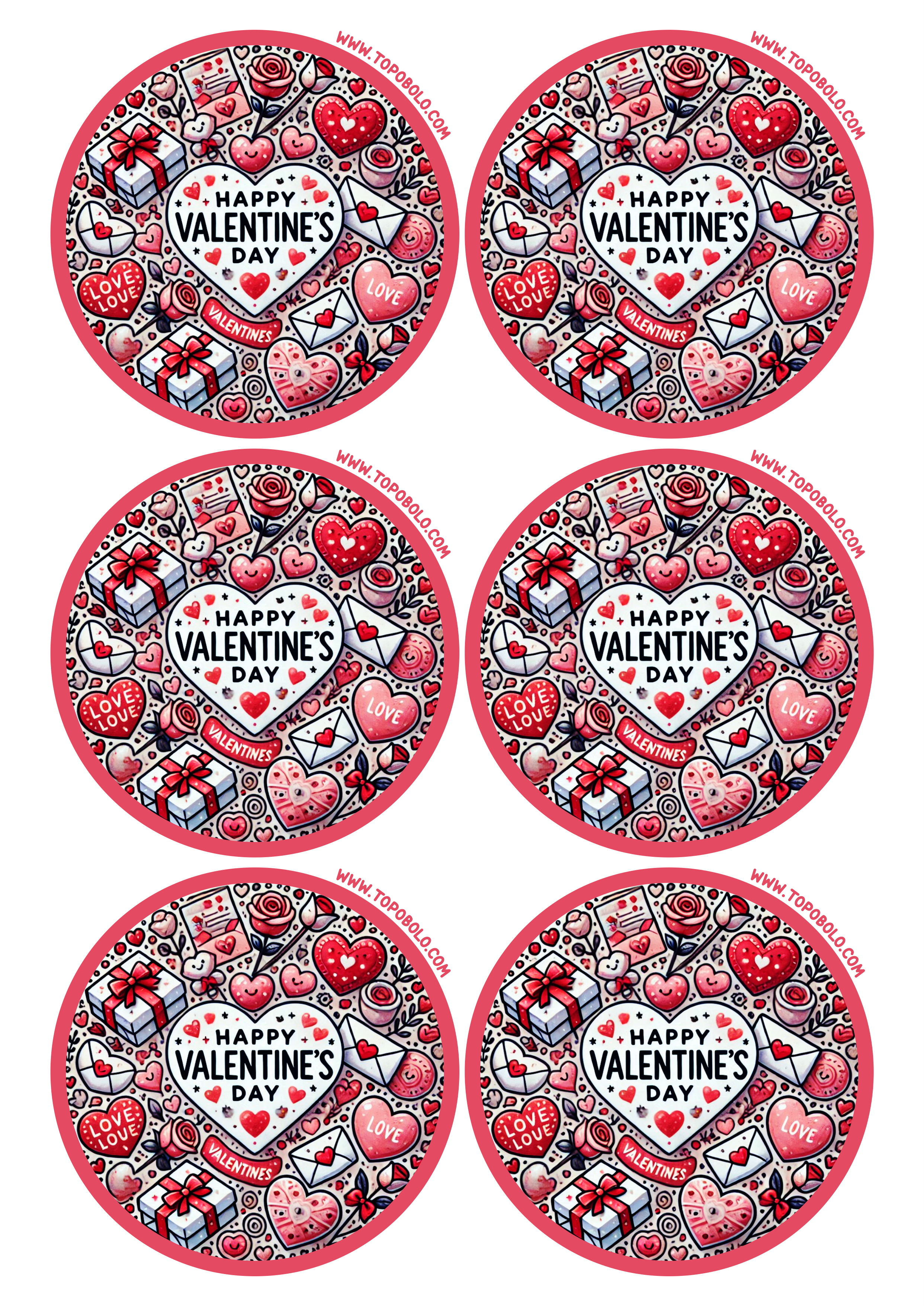 Happy Valentine’s Day round sticker decor six images png