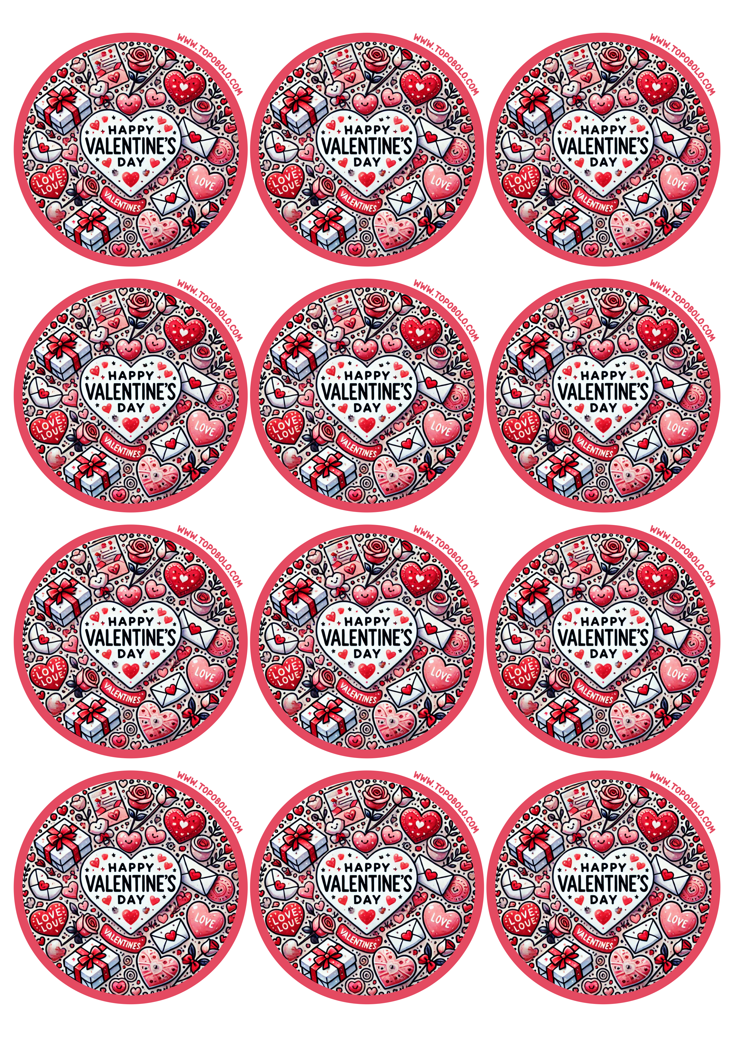 Happy Valentine’s Day round sticker decor twelve images png