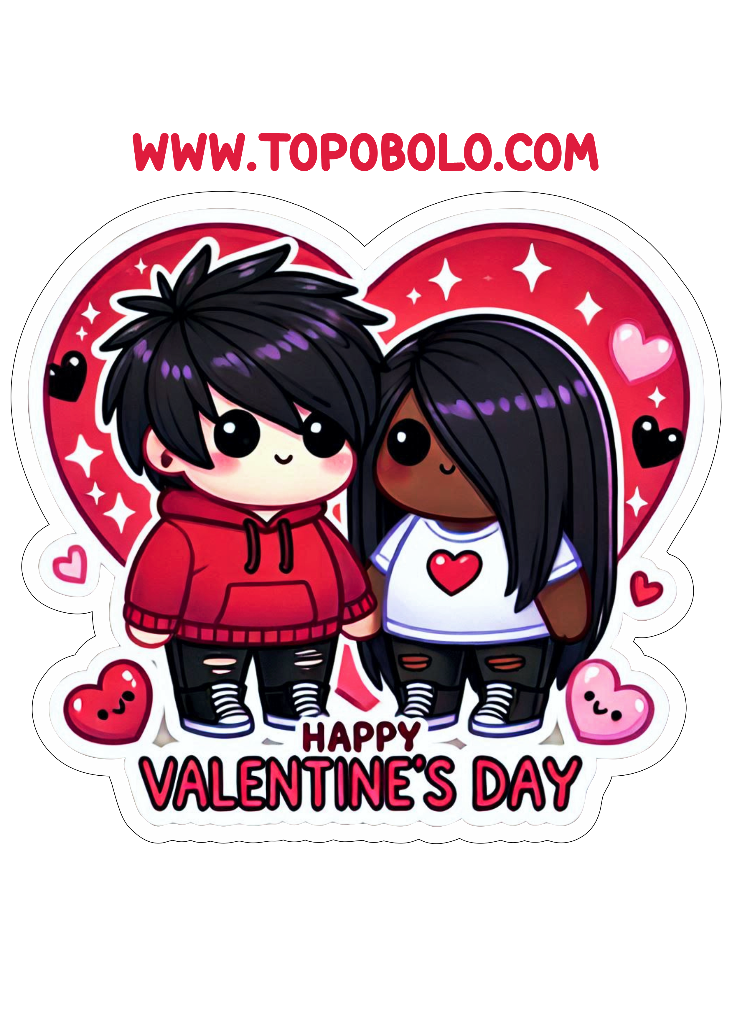 Happy valentines day heart sticker cute couple simple drawing png