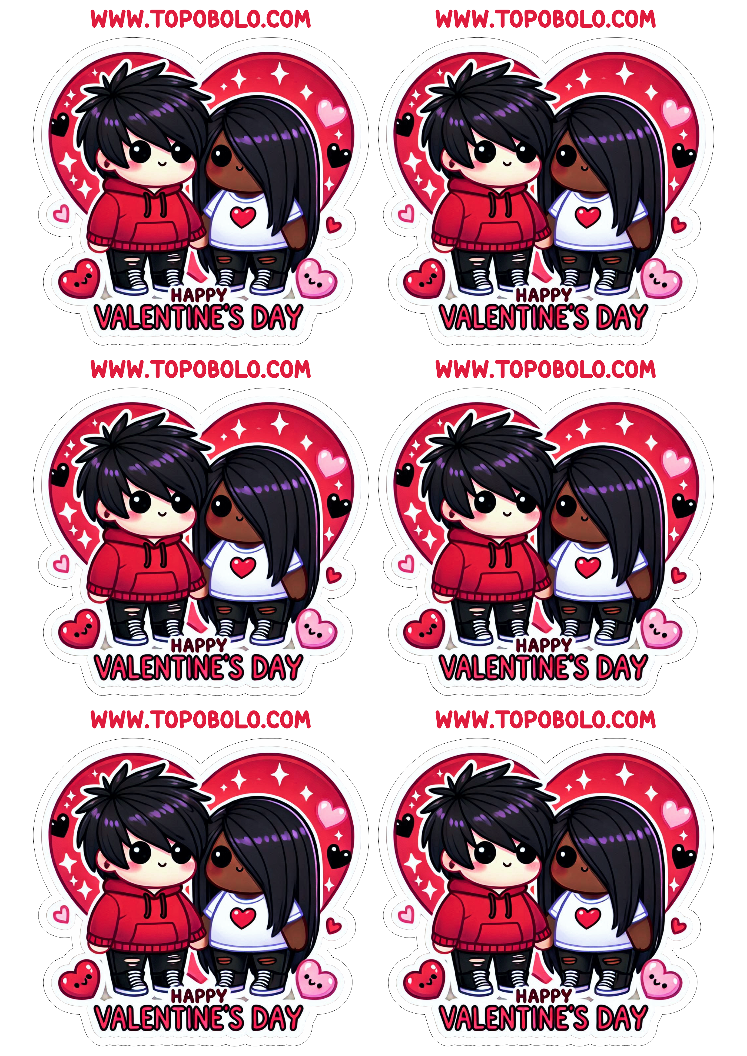 Happy valentines day heart sticker cute couple simple drawing six images png