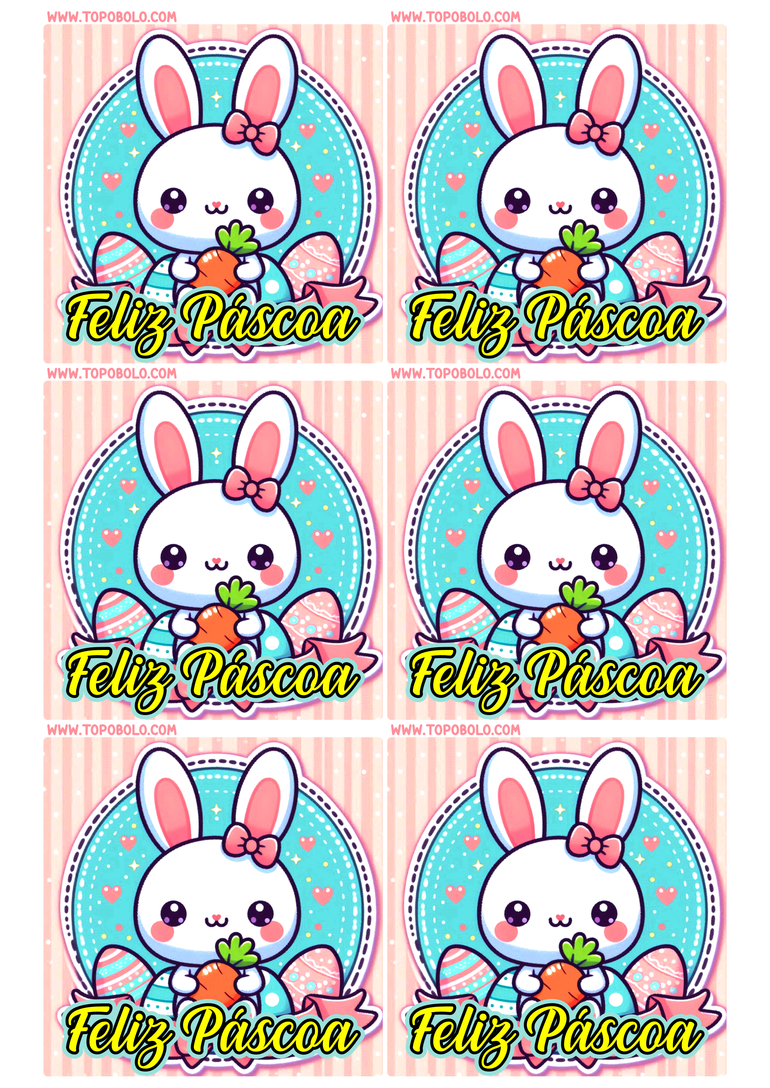 Feliz páscoa imagem fofinha para adesivos rosa e azul coelhinho da páscoa tags sticker quadrado artigos personalizados 6 imagens png