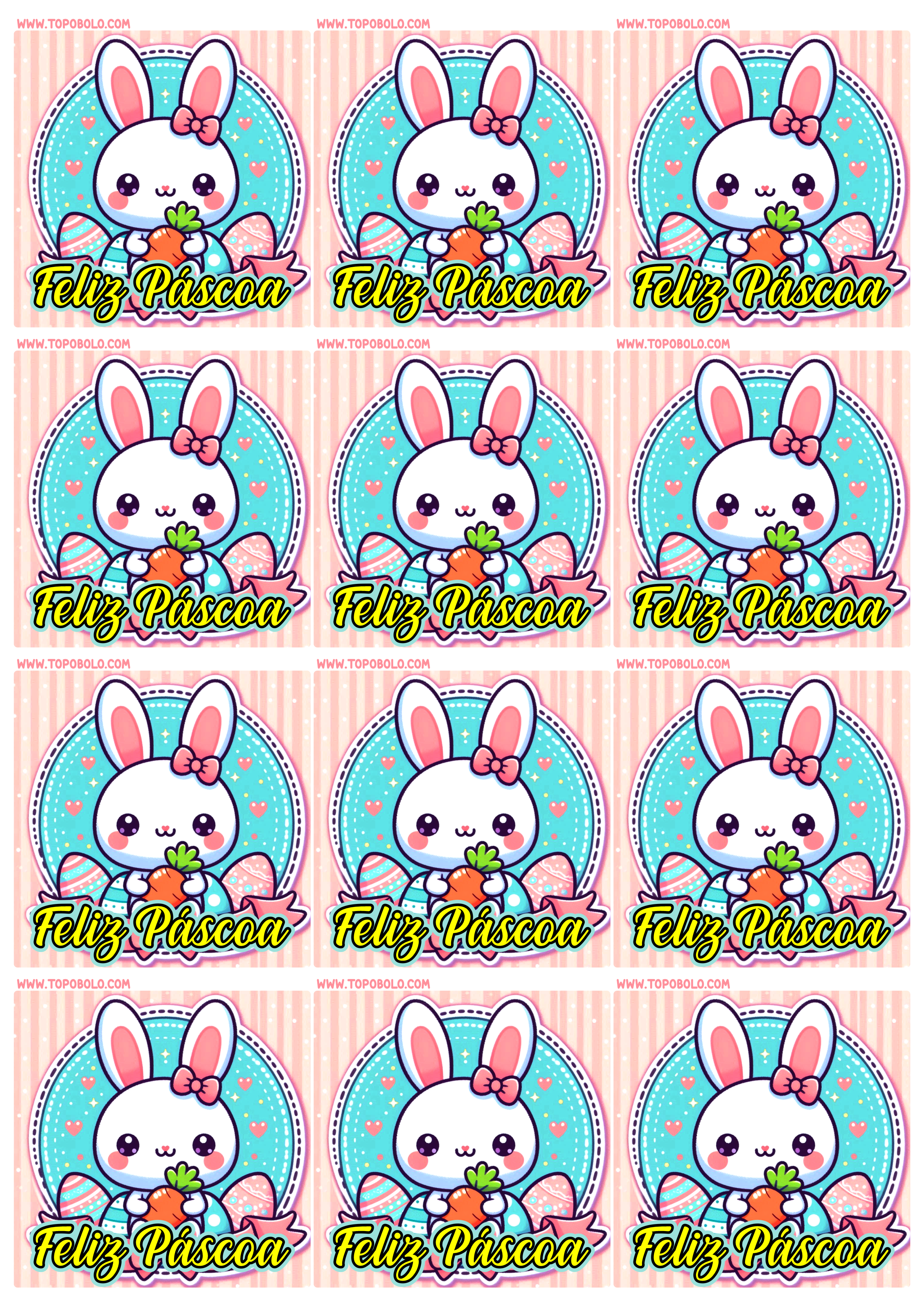 Feliz páscoa imagem fofinha para adesivos rosa e azul coelhinho da páscoa tags sticker quadrado artigos personalizados 12 imagens png