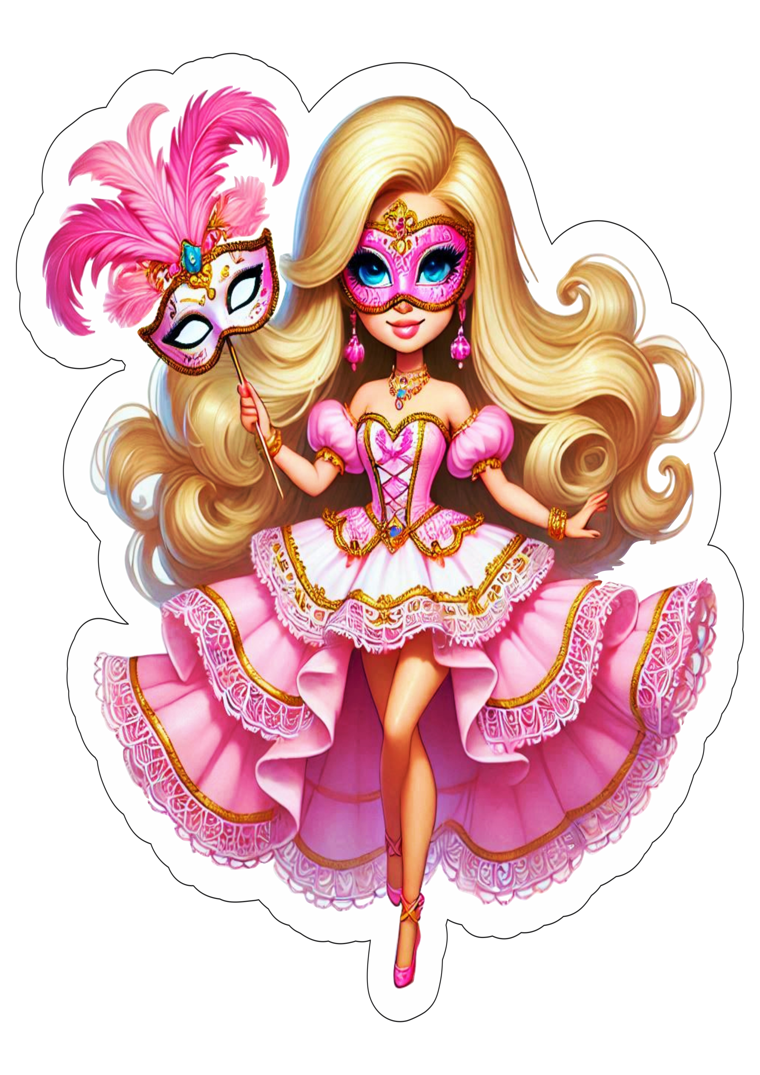 Carnaval da Barbie ilustração desenho legais papelaria criativa boneca baile de máscaras vestido rosa png