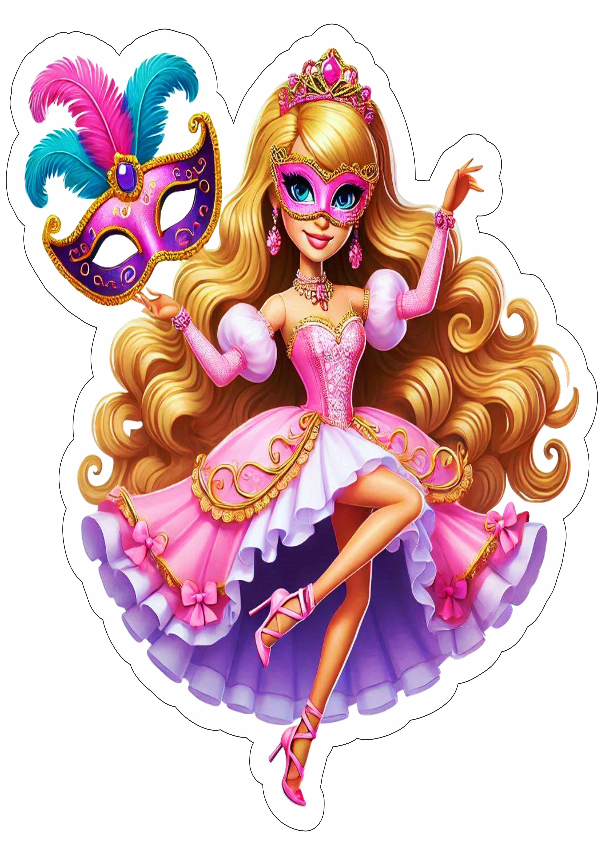 Carnaval da Barbie ilustração desenho legais papelaria criativa boneca baile de máscaras vestido rosa brinquedo png