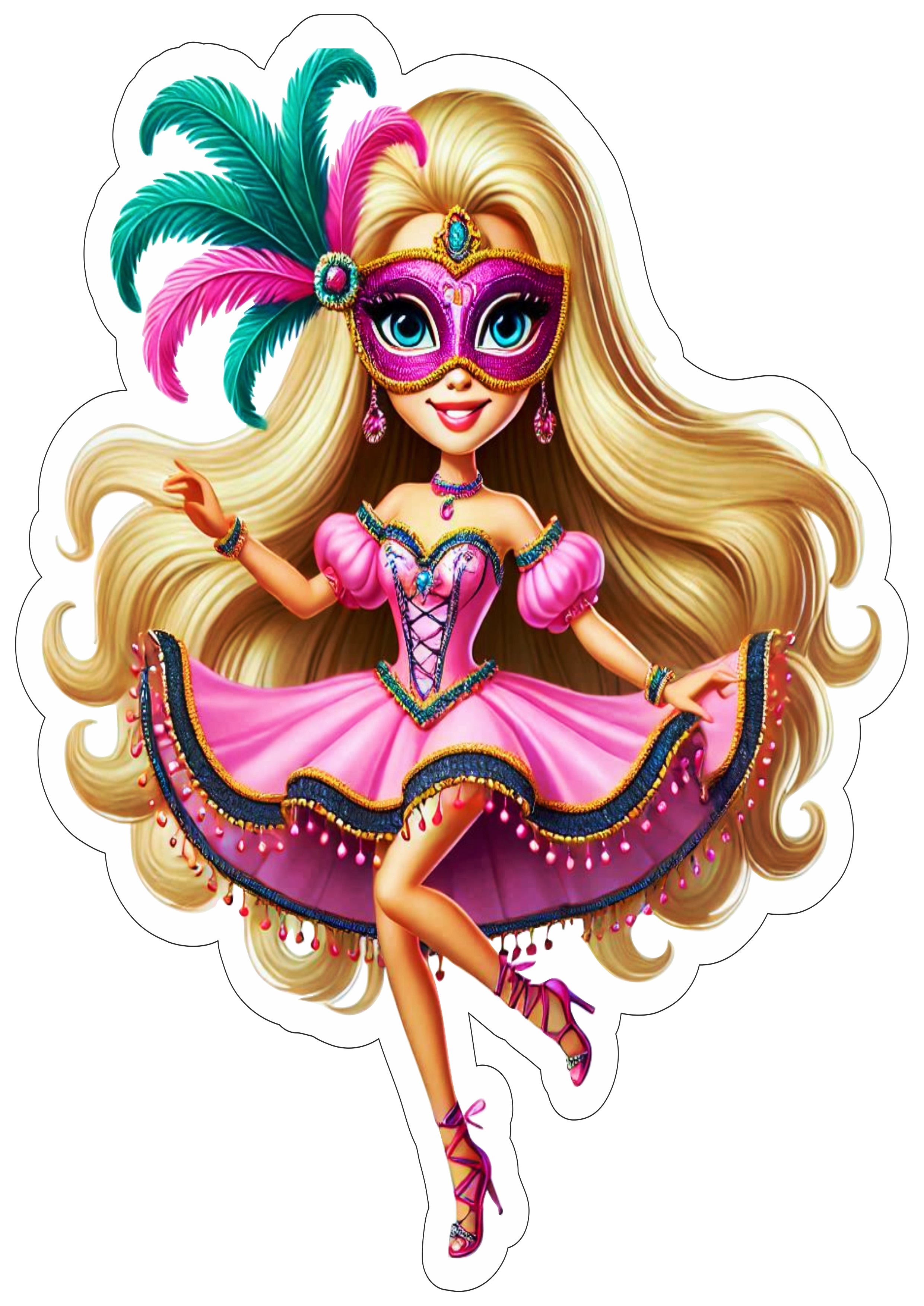 Carnaval da Barbie ilustração desenho legais papelaria criativa boneca baile de máscaras vestido rosa brinquedo de menina png