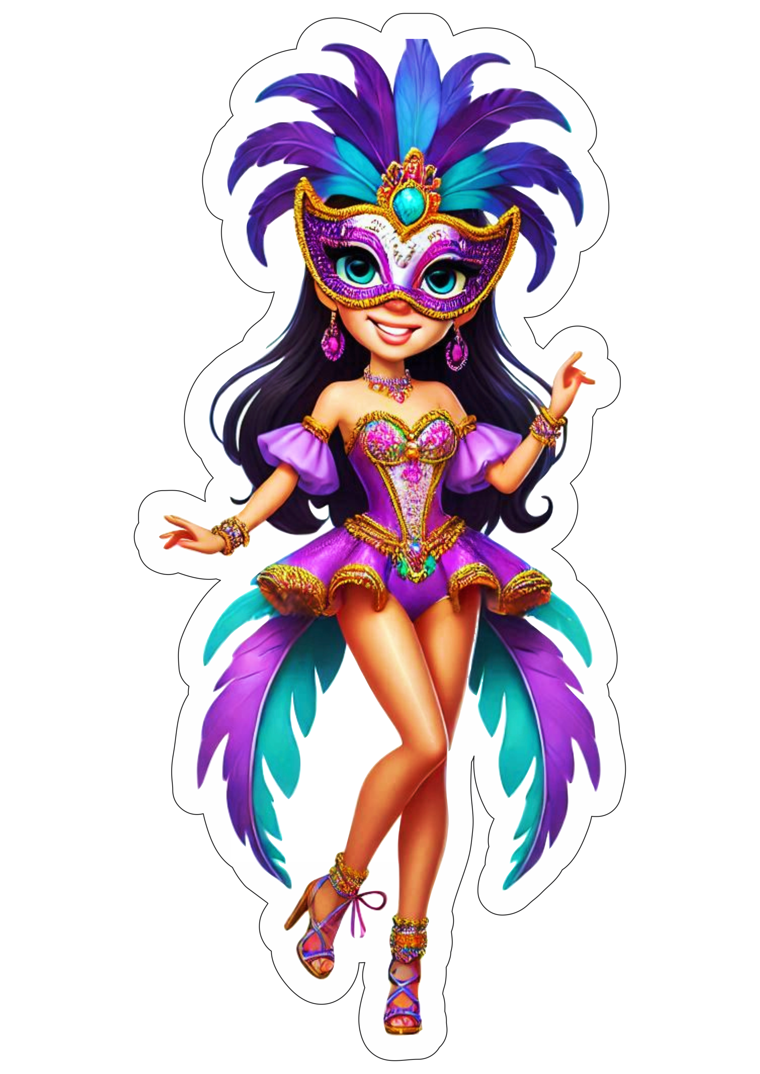 Carnaval da Barbie ilustração desenho legais papelaria criativa boneca baile de máscaras vestido roxo brinquedo de menina free png