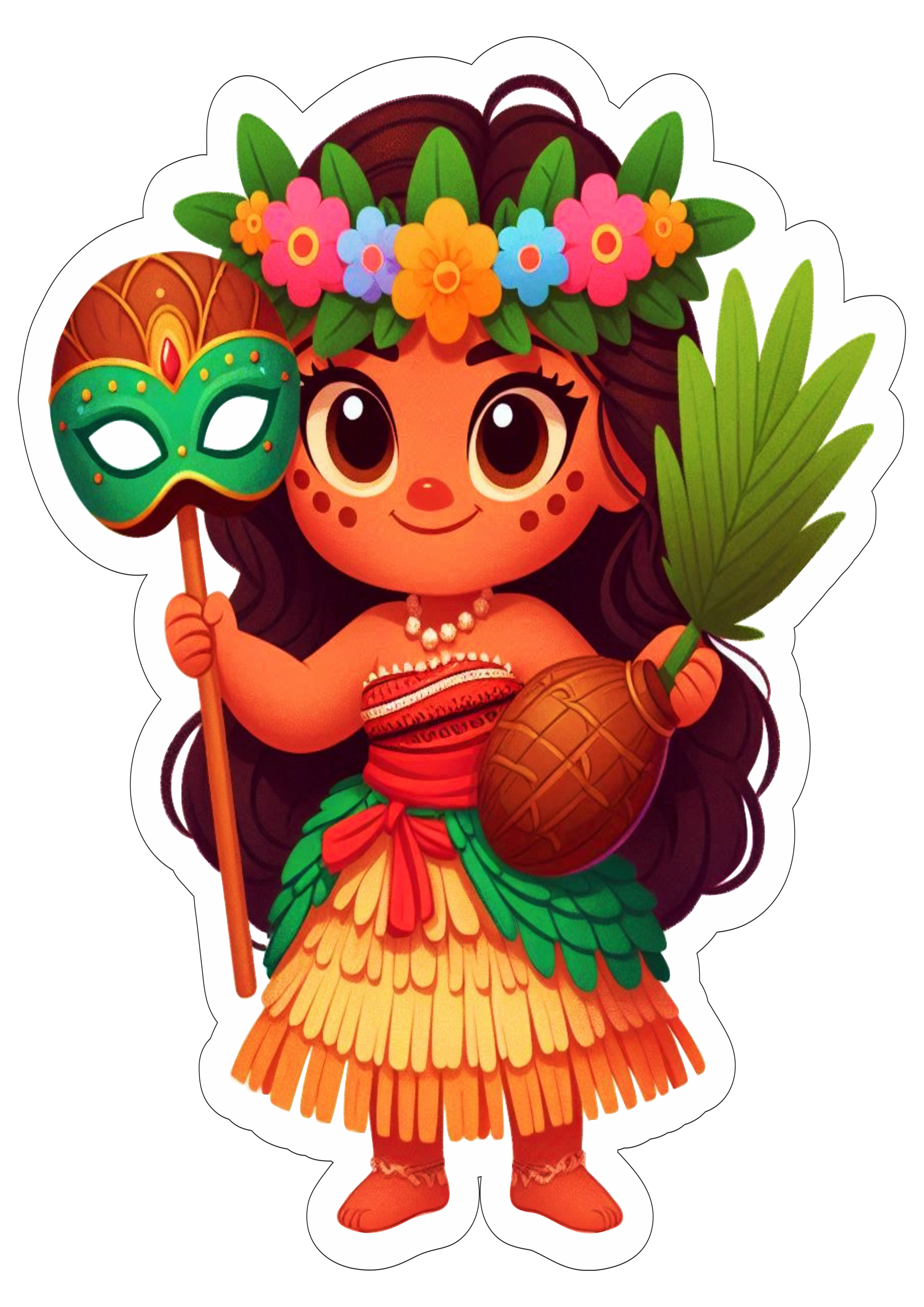 Moana com fantasia de carnaval desenho infantil simples e colorido baile de máscaras imagem com contorno fundo transparente ilustração png