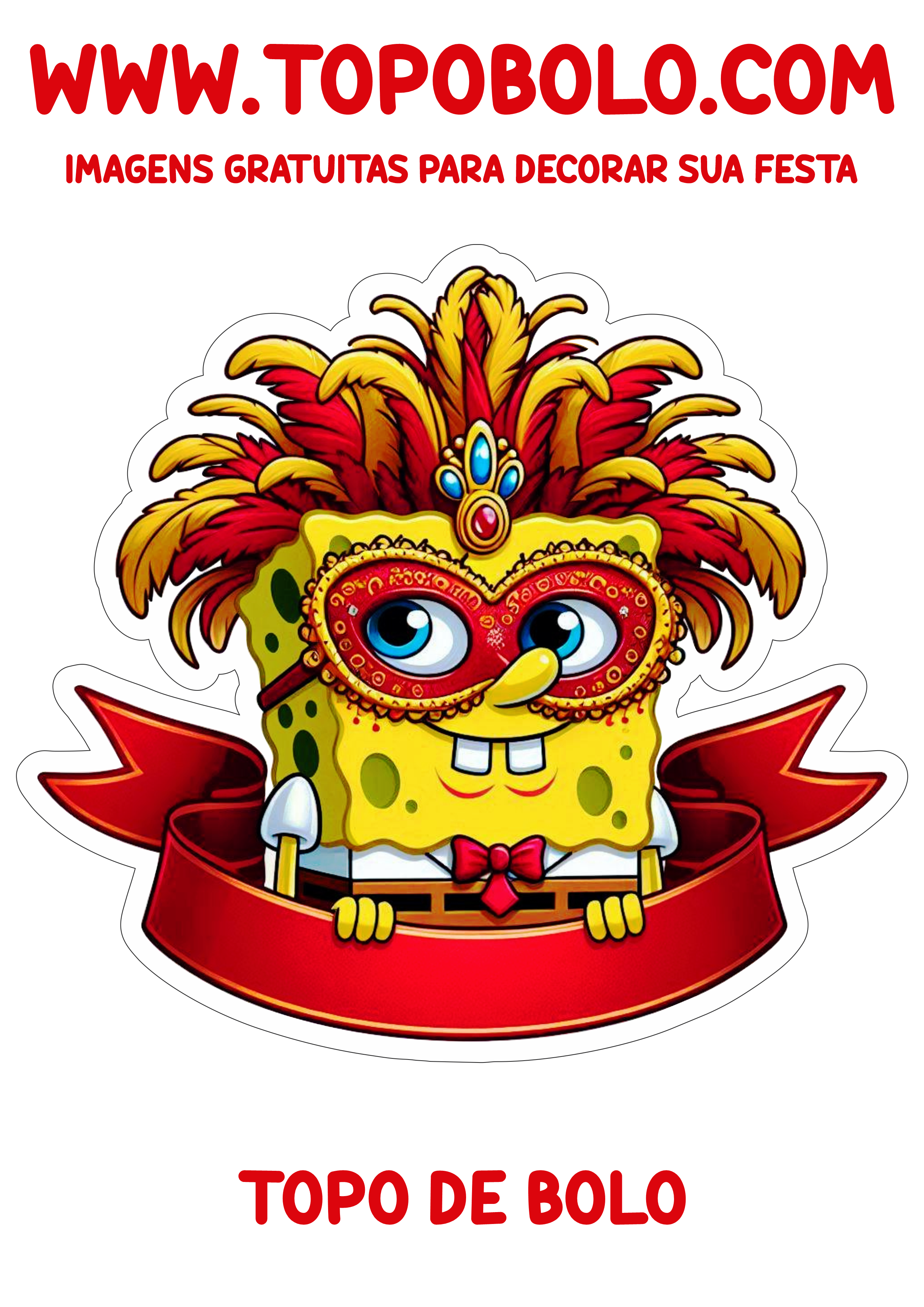 Carnaval do Bob Esponja topo de bolo para imprimir faixa banner minha festa personalizada desenho infantil aniversário png