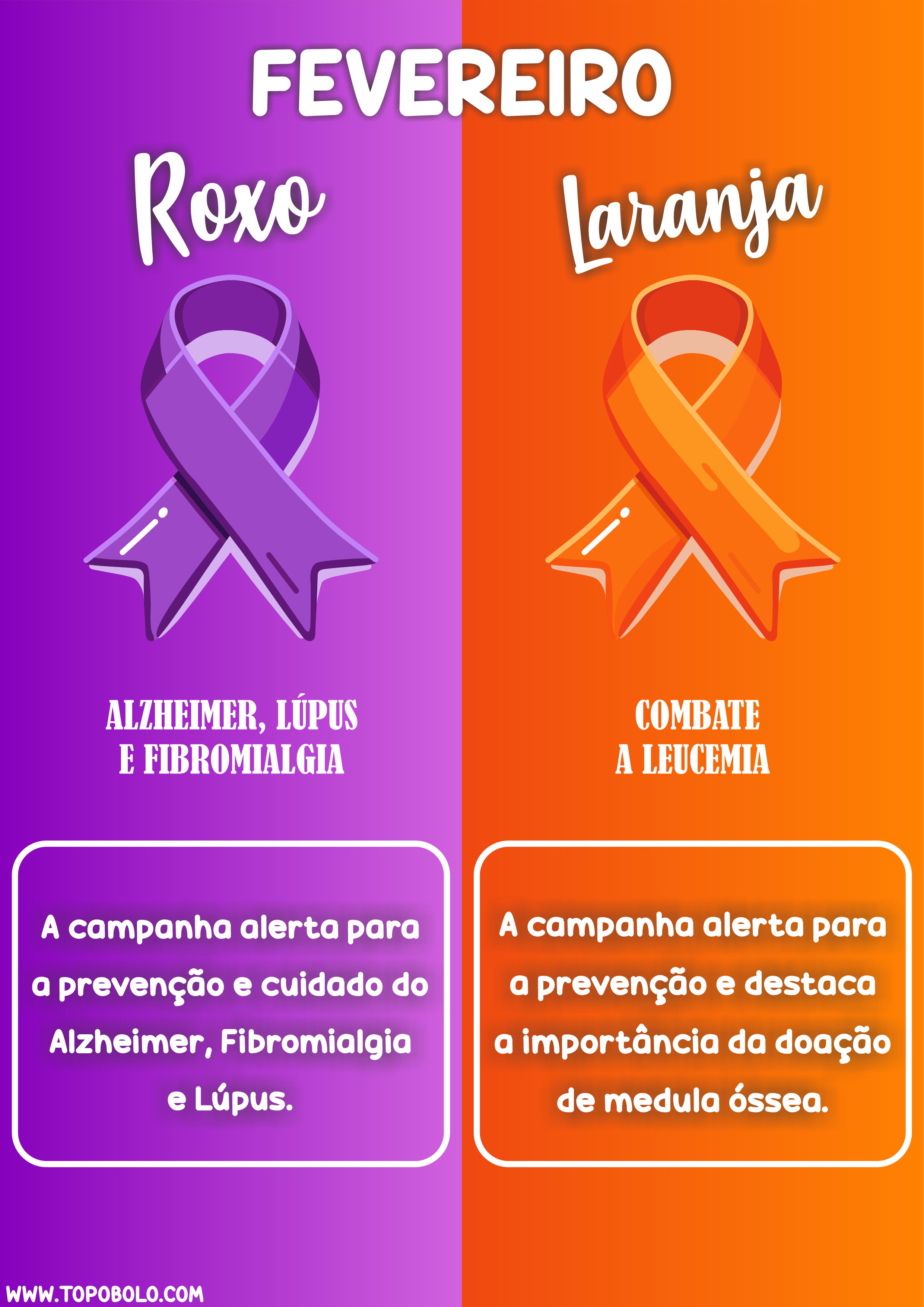 Fevereiro Roxo e Laranja Campanha de conscientização sobre o Alzheimer Lúpus  Fibromialgia e Leucemia panfleto png