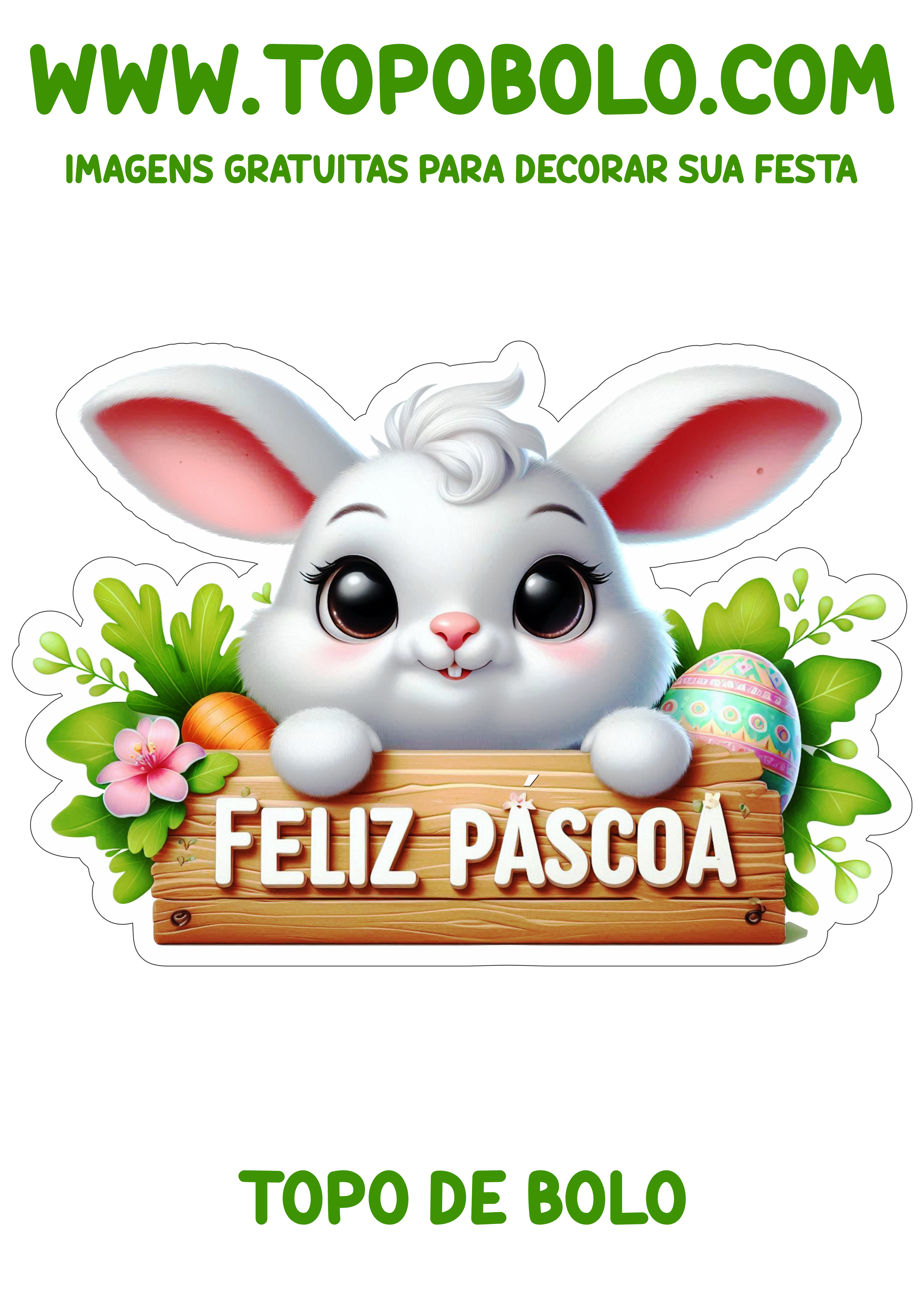 Feliz páscoa faixa banner para topo de bolo coelhinho branquinho e fofinho decoração de aniversário e festinha infantil plaquinha png