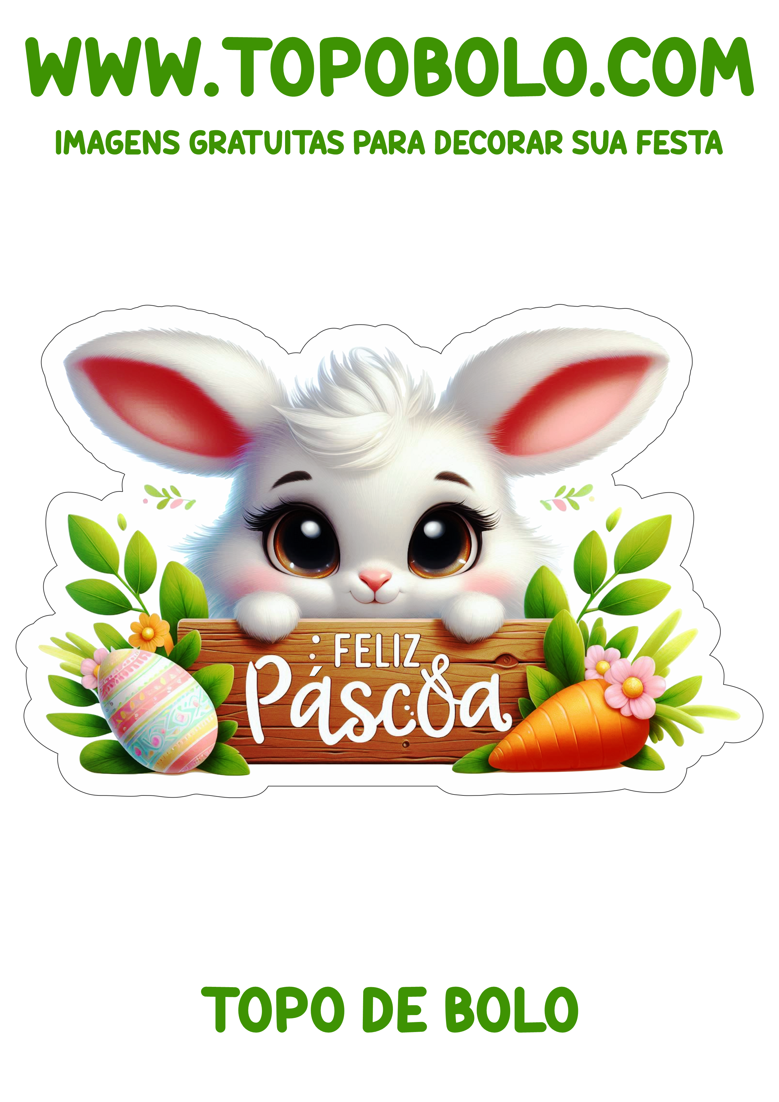 Feliz páscoa faixa banner para topo de bolo coelhinho branquinho e fofinho cenoura plaquinha papelaria criativa png