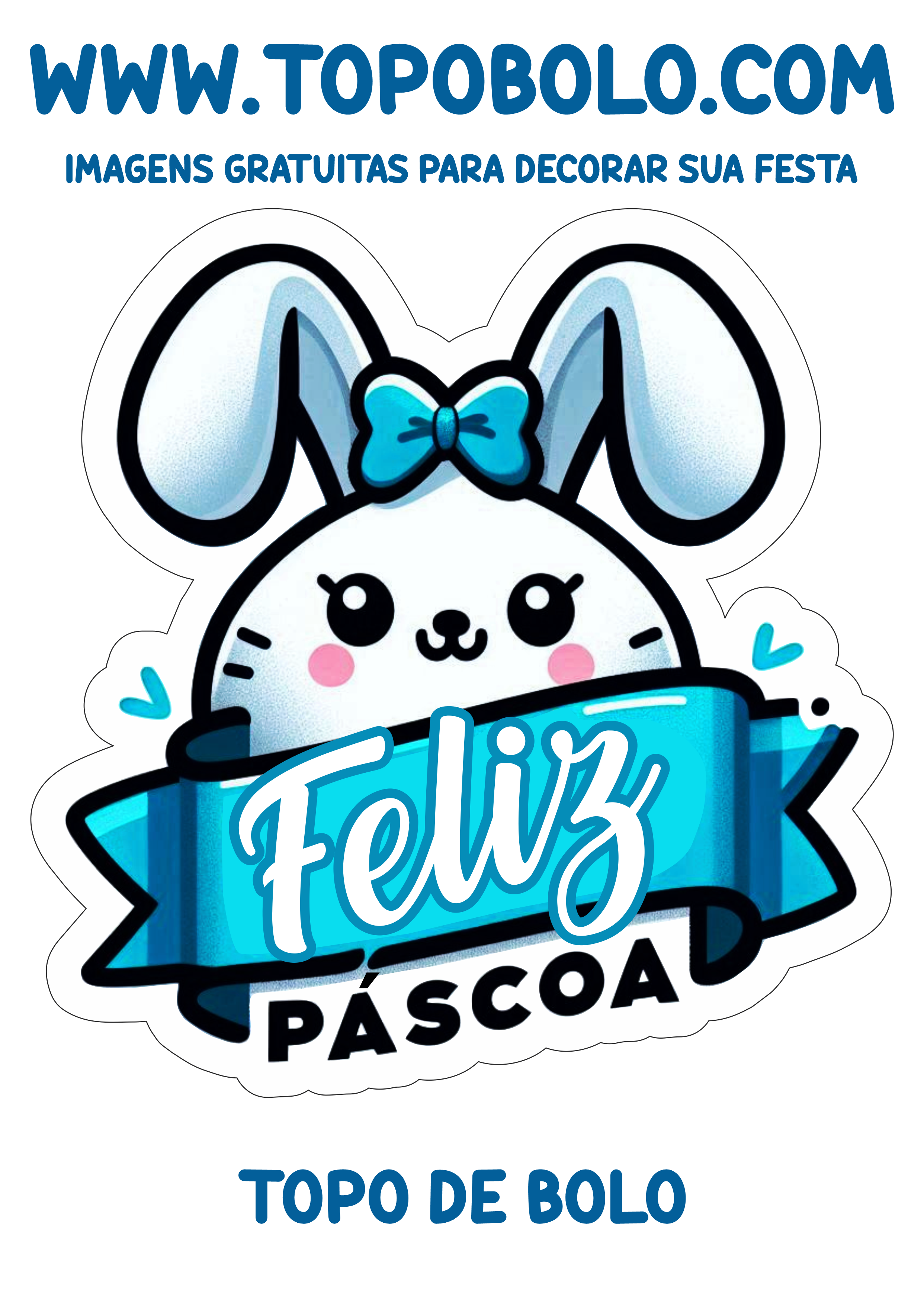 Feliz páscoa faixa banner azul para topo de bolo coelhinho fofinho png