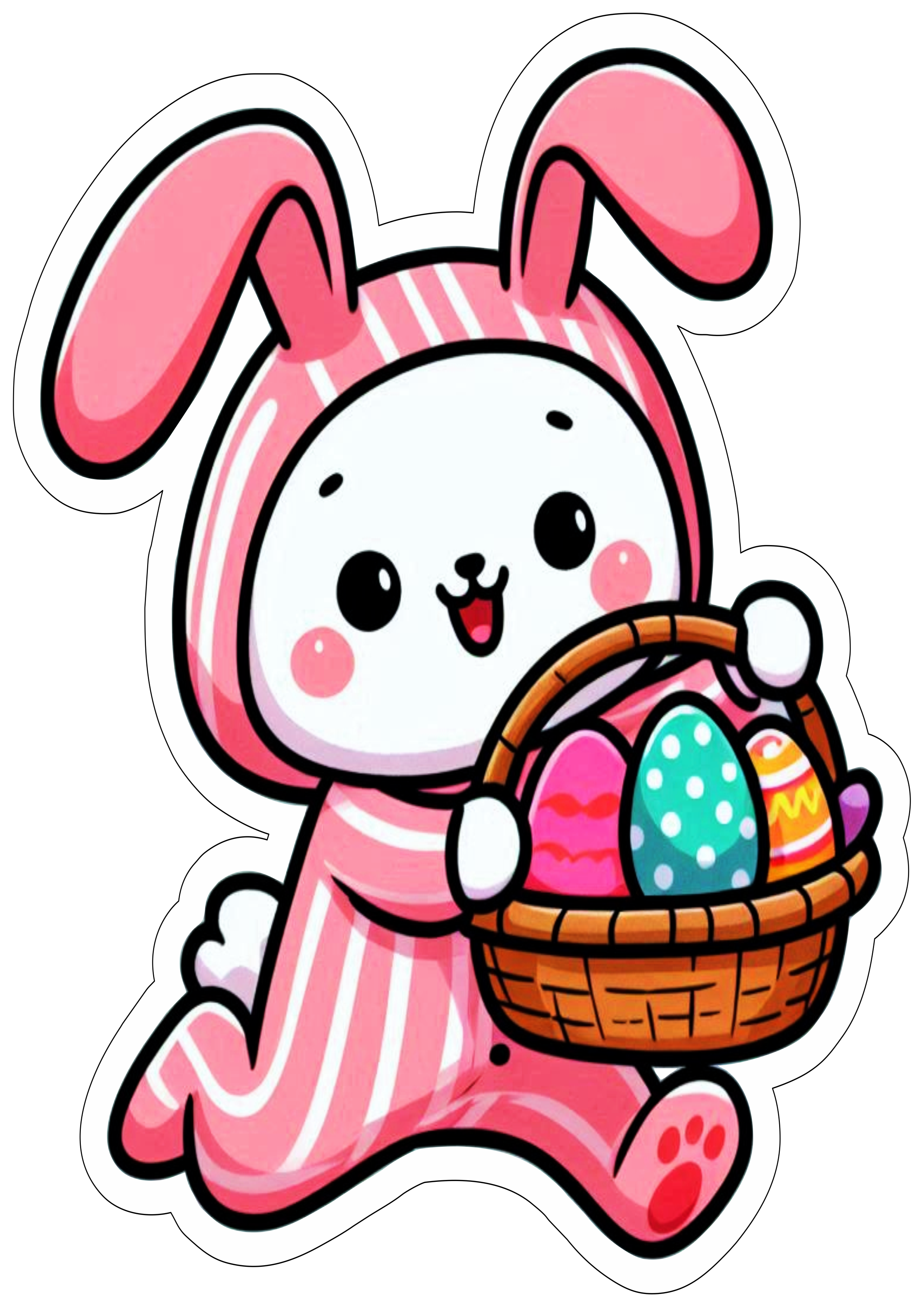 Easter bunny simple drawing image with contour basket eggs png