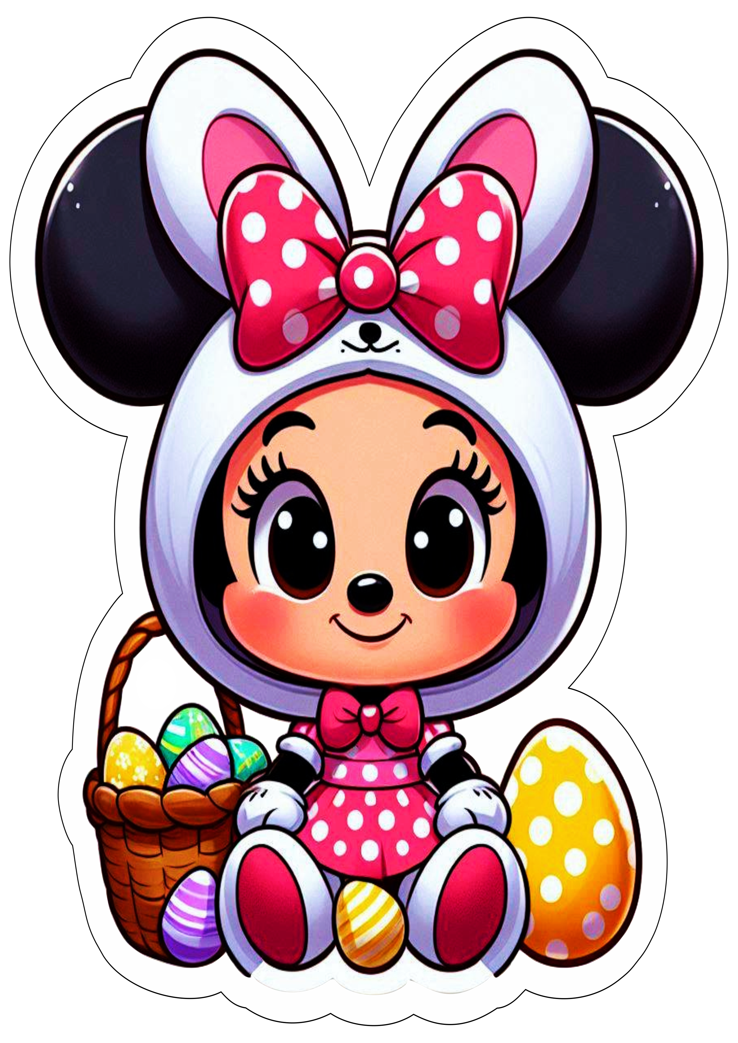 Minnie Mouse fantasiada de coelhinho da páscoa desenho simples para decoração imagem com contorno para recorte png