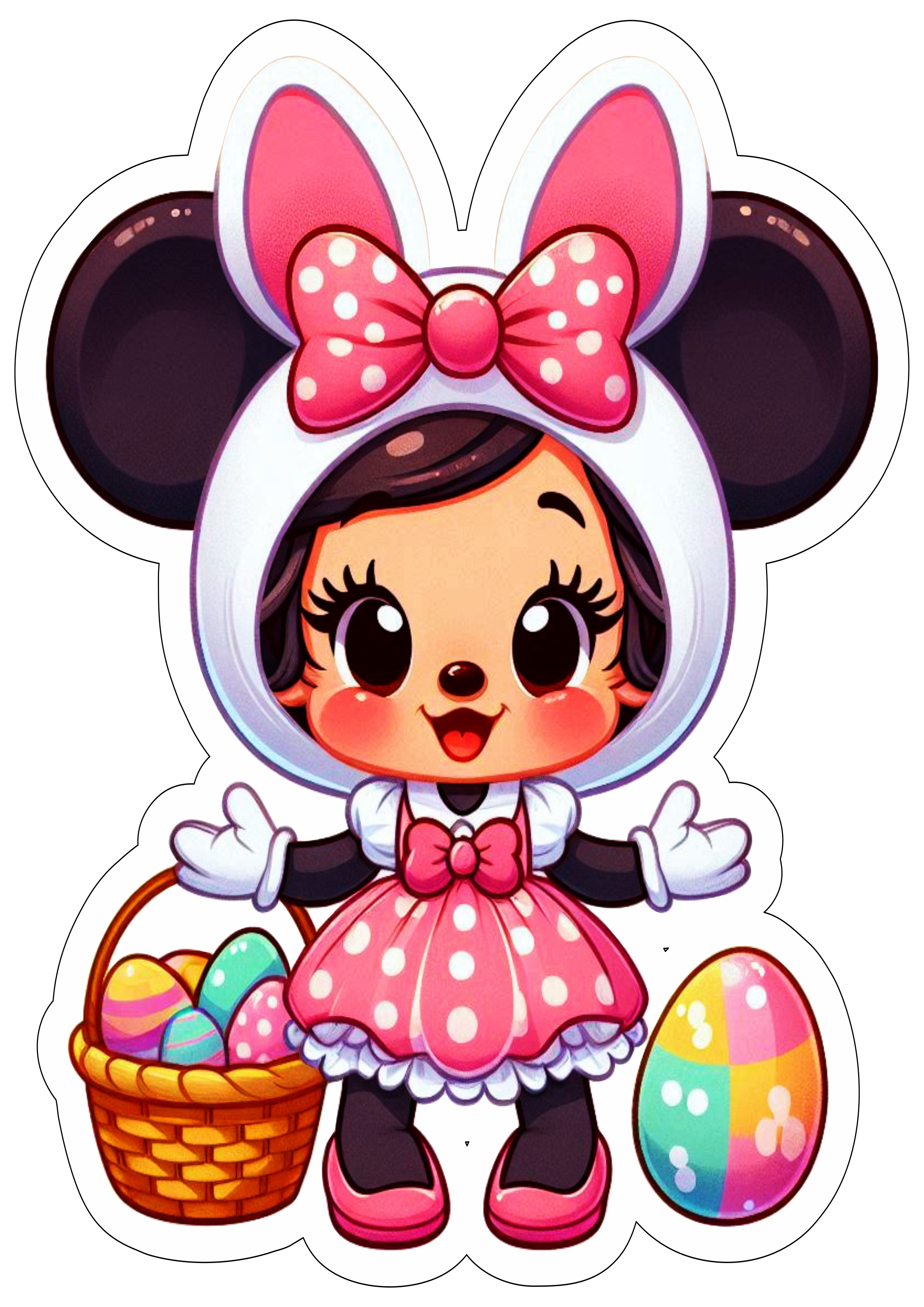 Minnie Mouse fantasiada de coelhinho da páscoa desenho simples para decoração imagem com contorno para recorte ilustração png