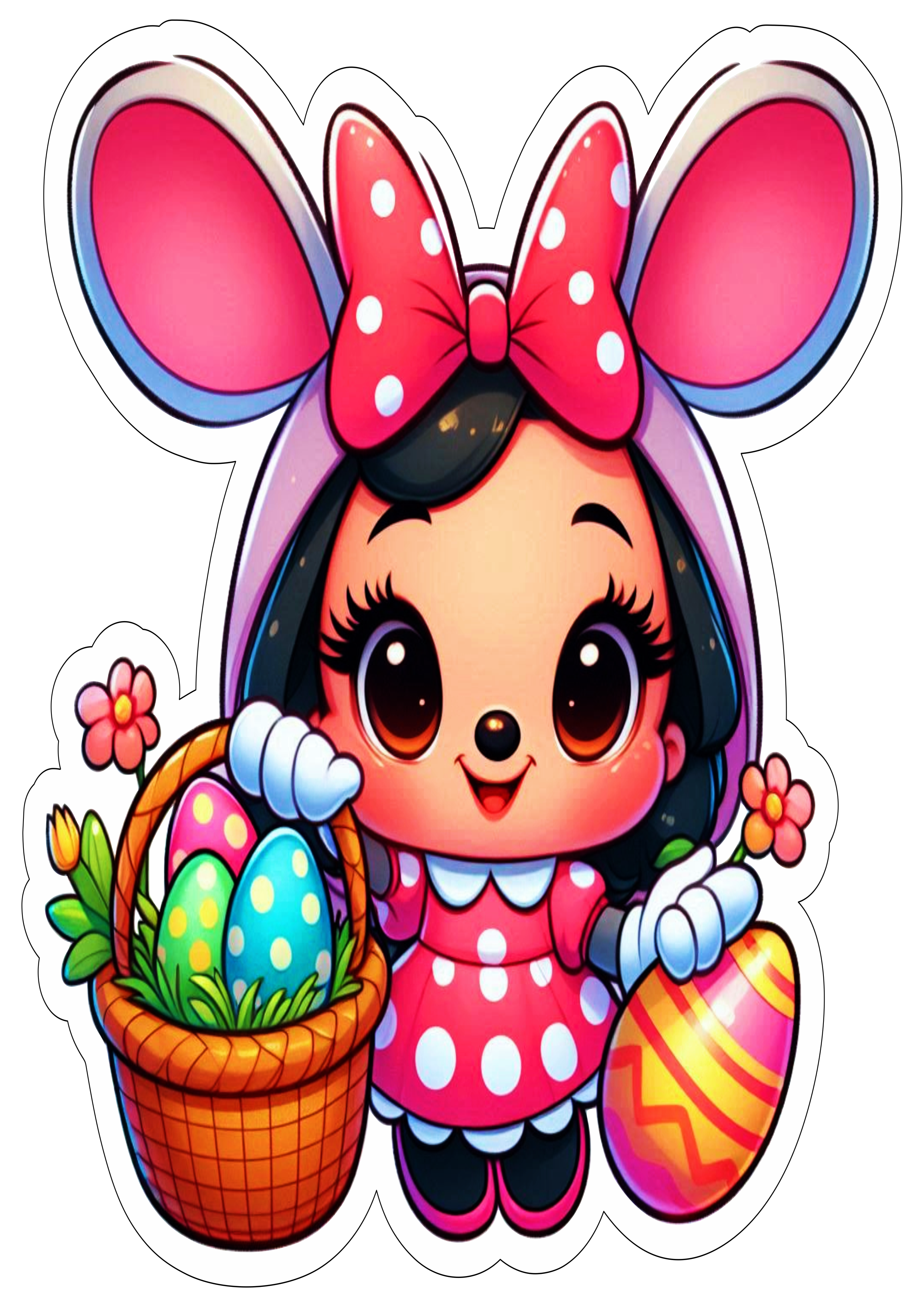 Minnie Mouse fantasiada de coelhinho da páscoa desenho simples para decoração imagem com contorno para recorte ilustração clipart png