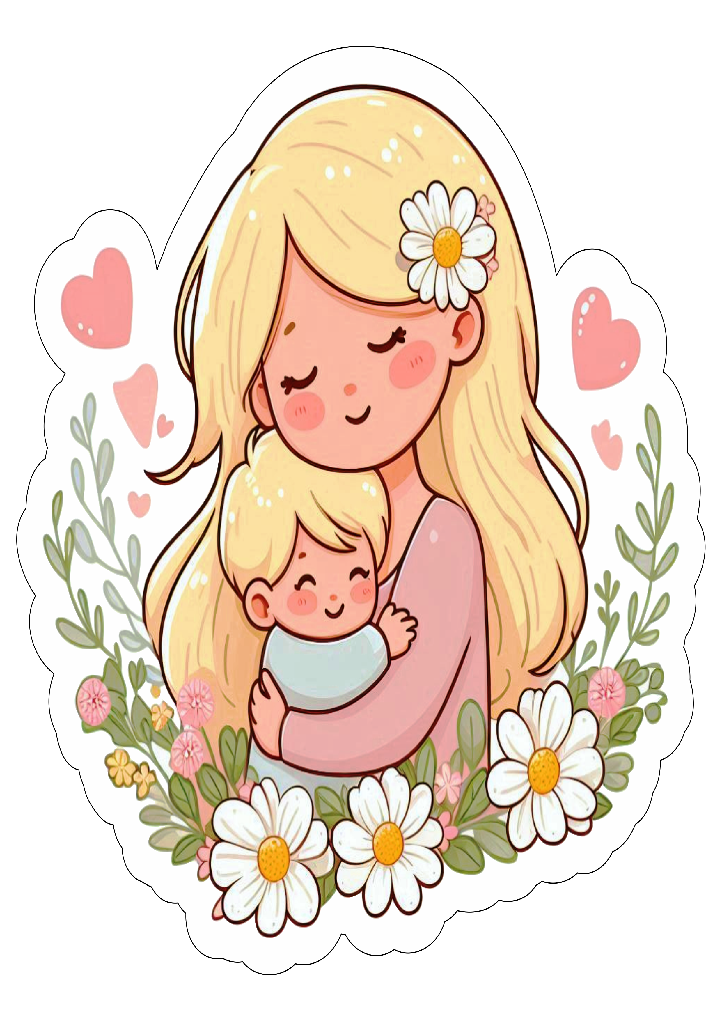 Desenho fofinho dia das mães loira blonde ilustração artwork fundo transparente abraço png