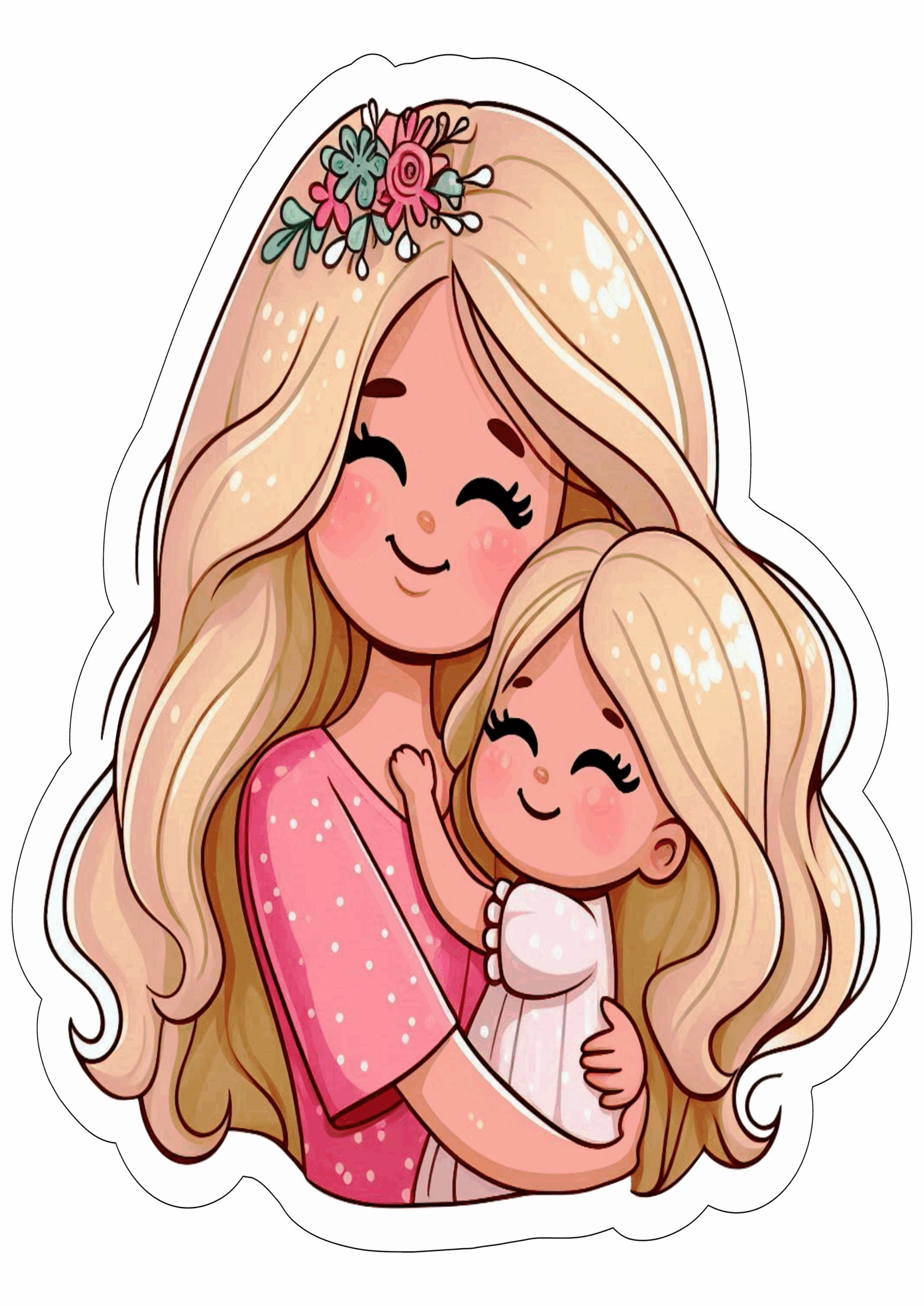Desenho fofinho dia das mães loira blonde ilustração artwork fundo transparente abraço imagem com contorno png