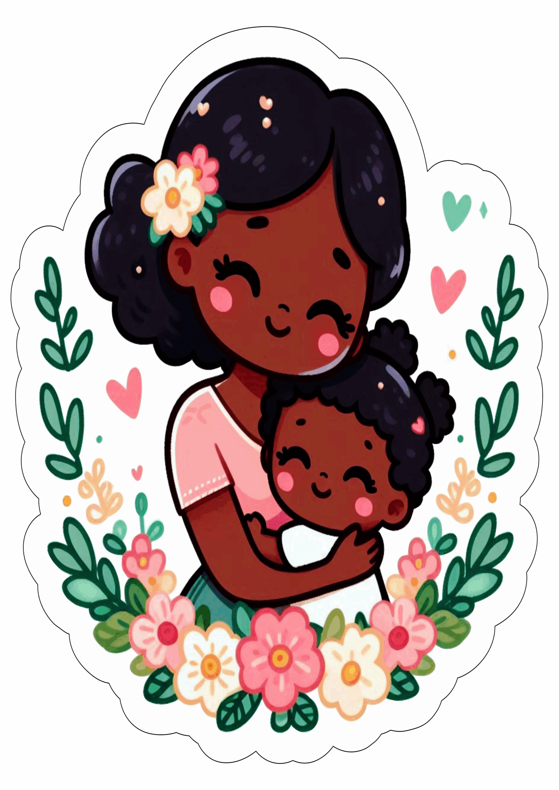 Desenho fofinho dia das mães morena negra png