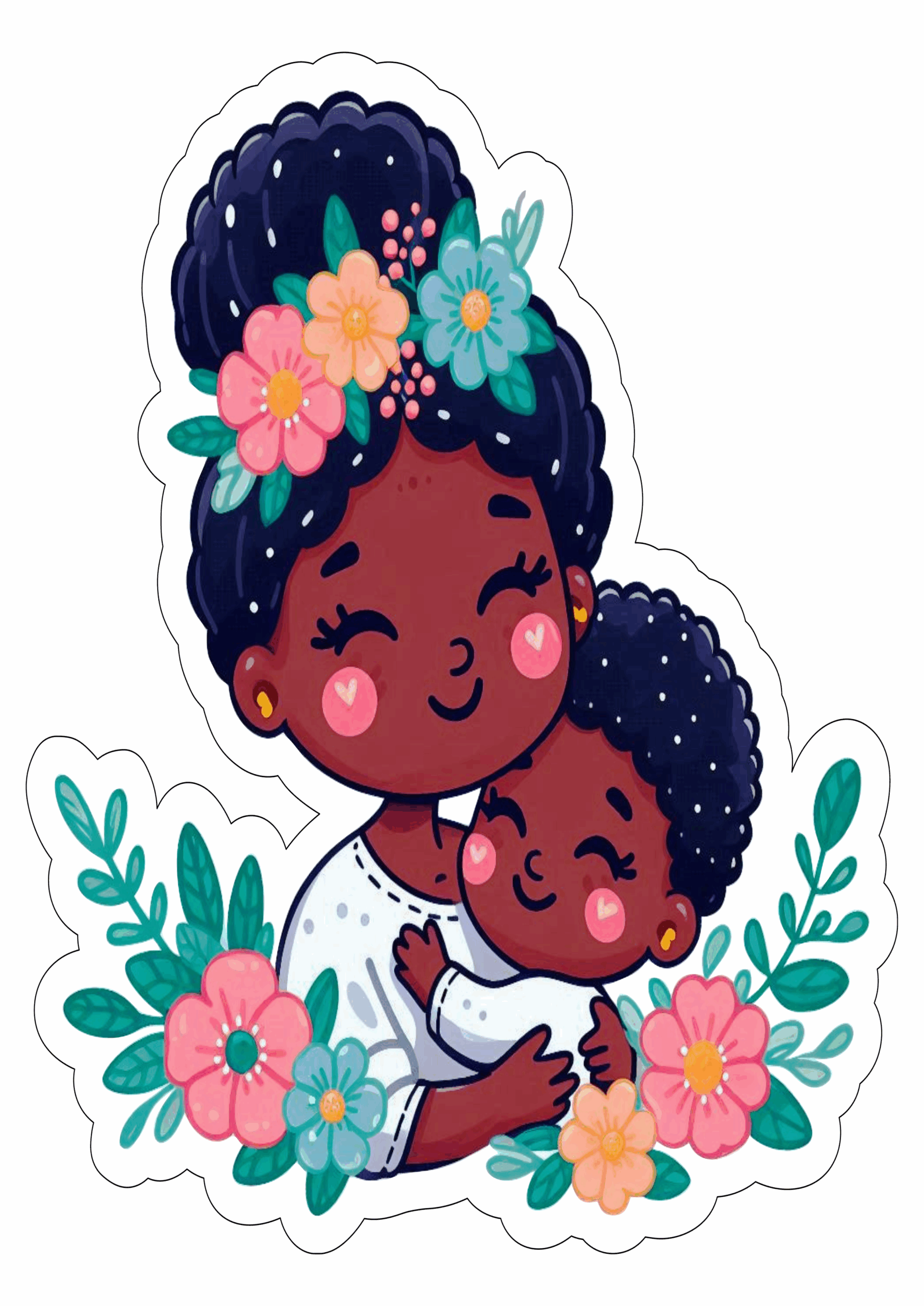 Desenho fofinho dia das mães morena negra flores png