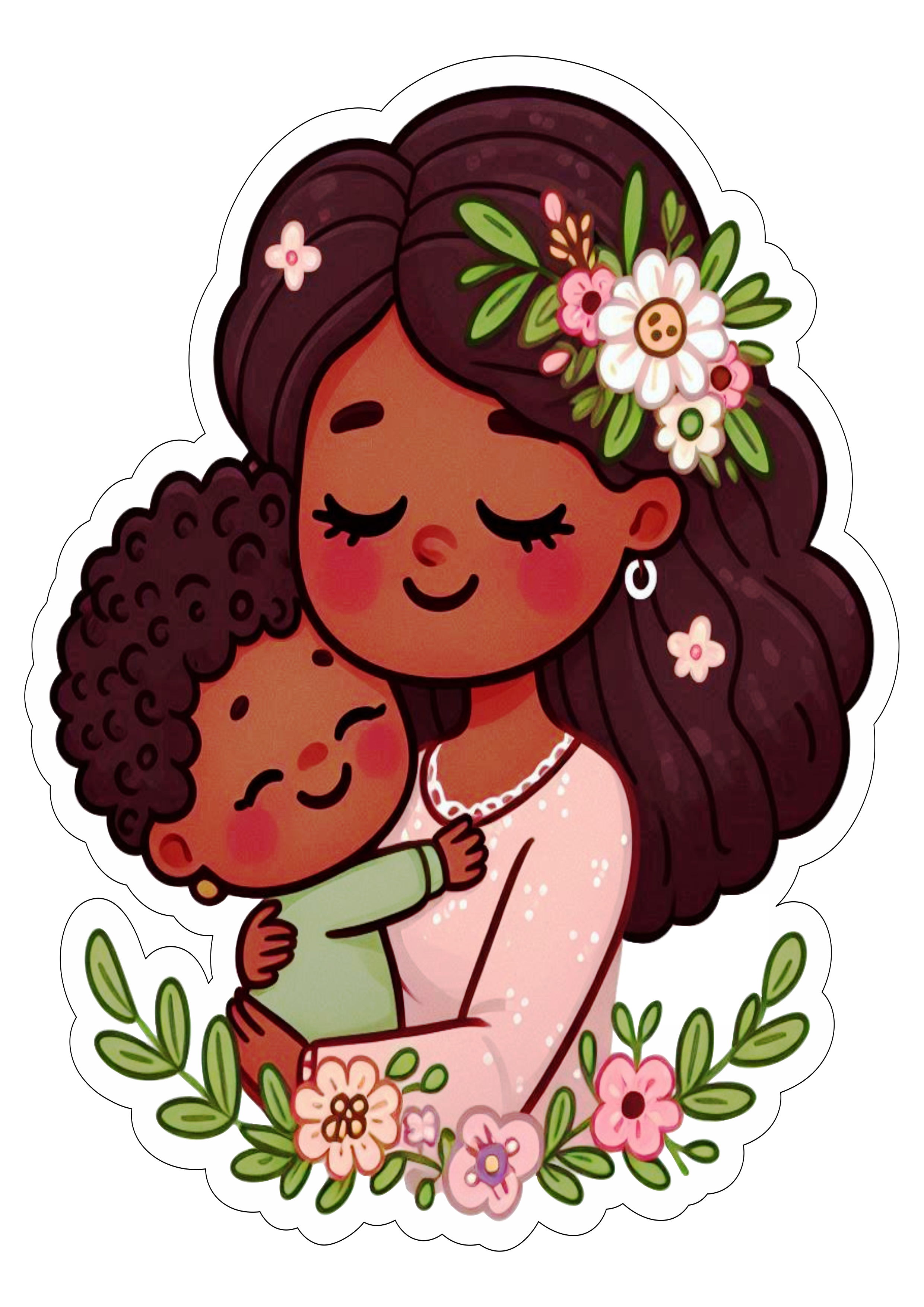 Desenho fofinho dia das mães morena negra flores happy mother’s day free download png