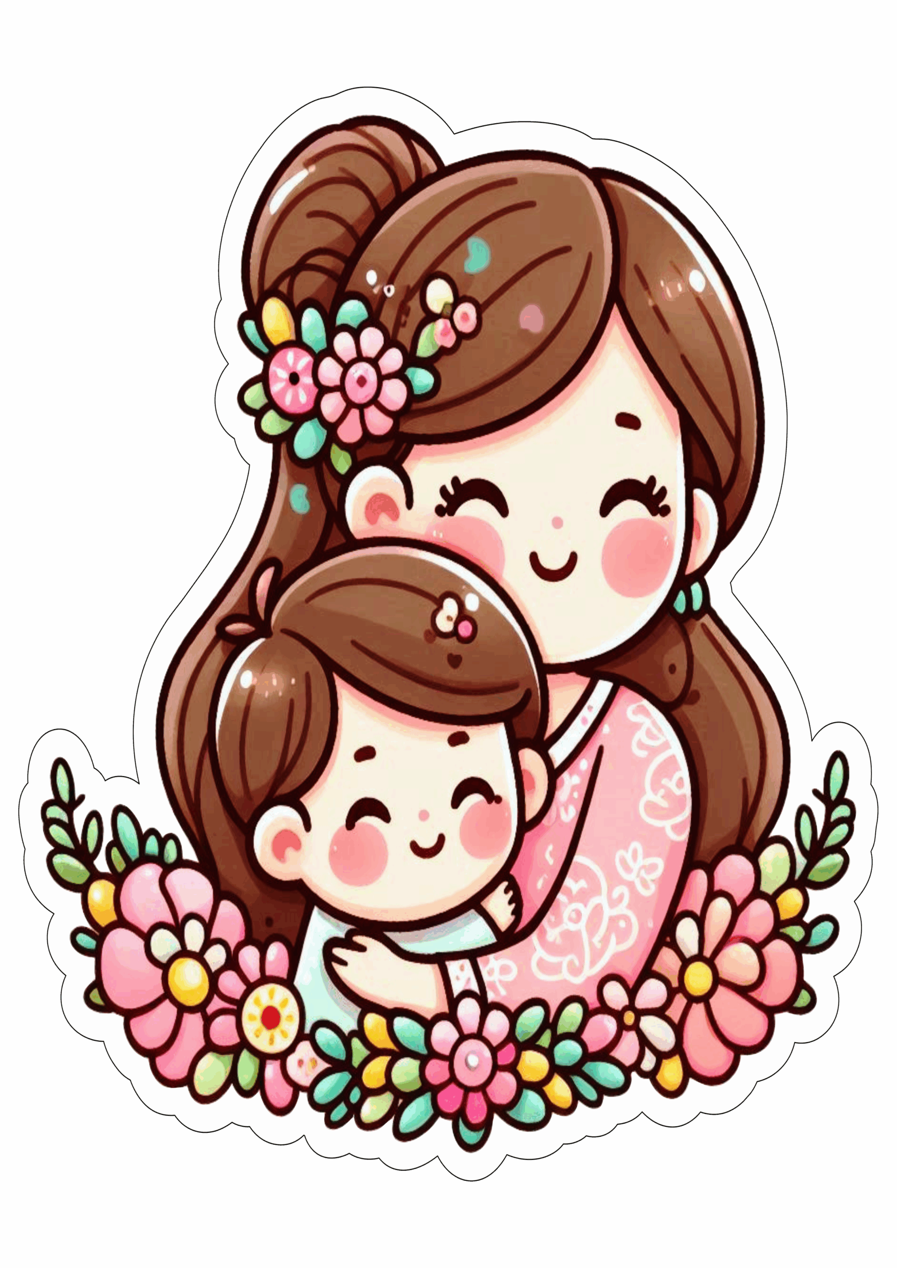 Desenho fofinho dia das mães fundo transparente ilustração clipart mothers day decoração flores free png