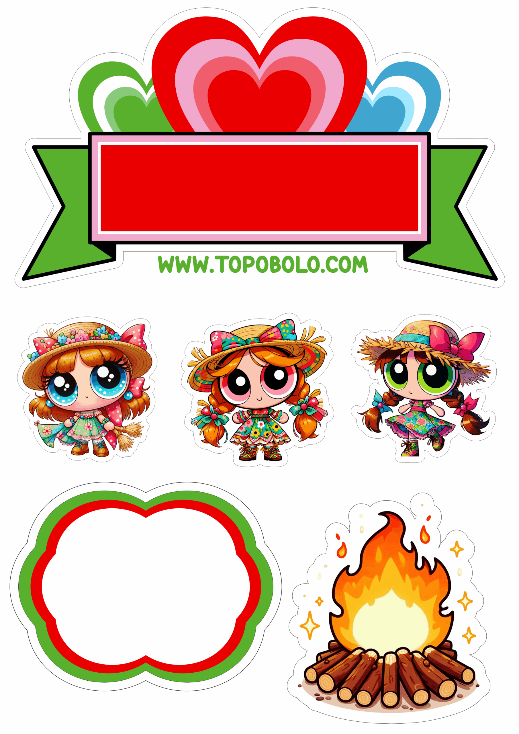 Topo de bolo as meninas super poderosas festa junina São João fogueira aniversário infantil png