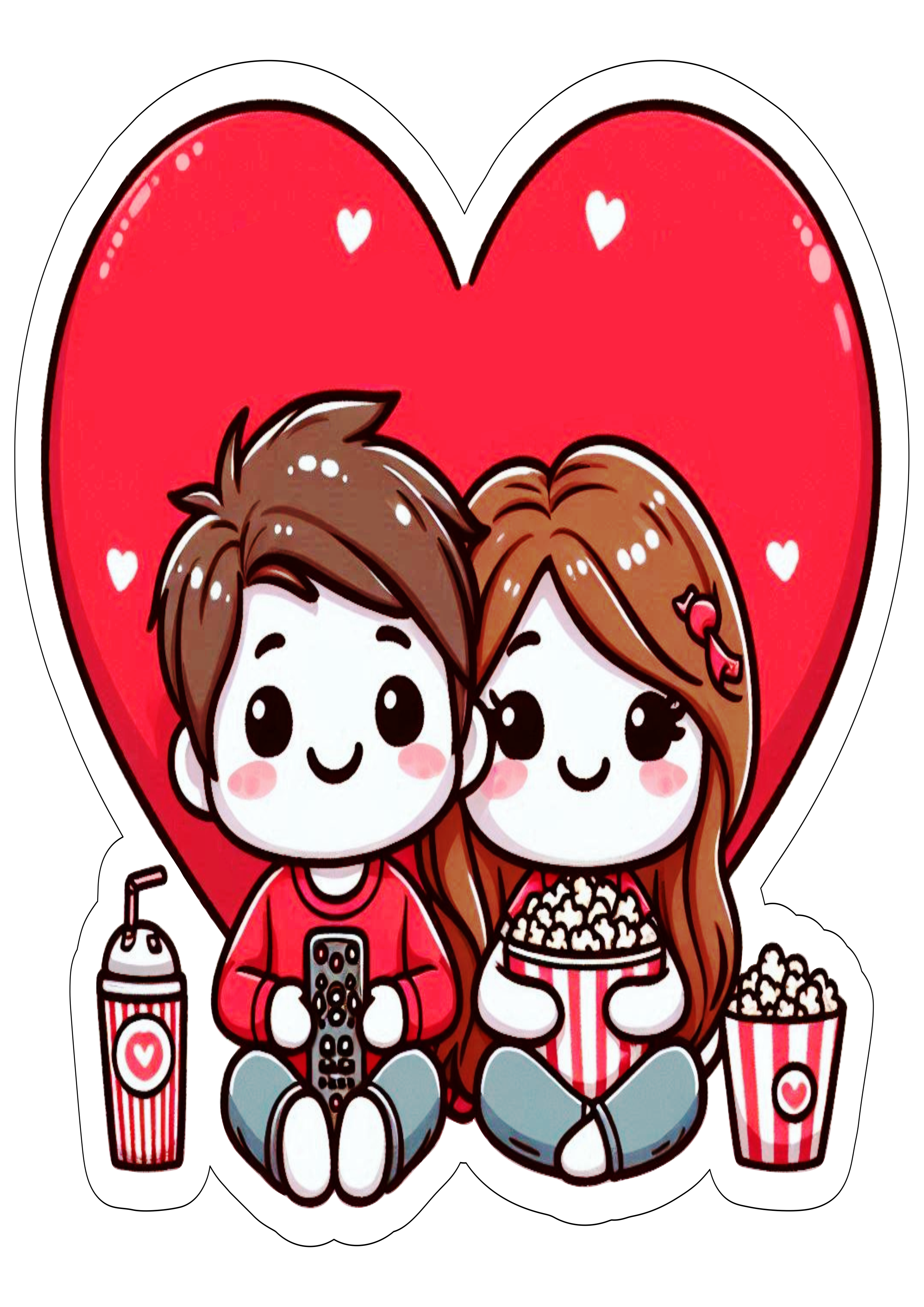 Dia dos namorados desenho fofinho casal assistindo netflix cinema png