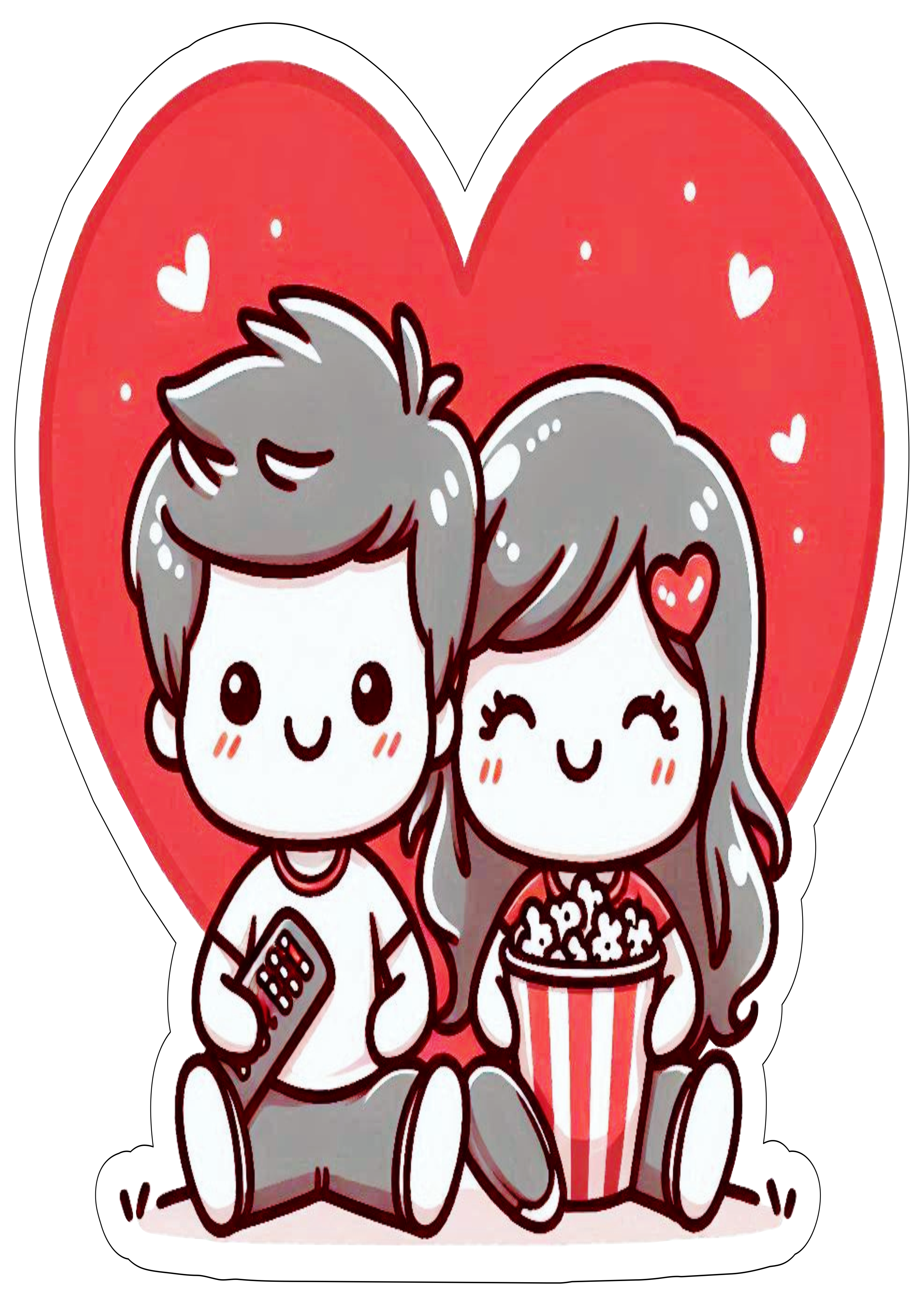Dia dos namorados desenho fofinho casal assistindo netflix cinema pipoca png