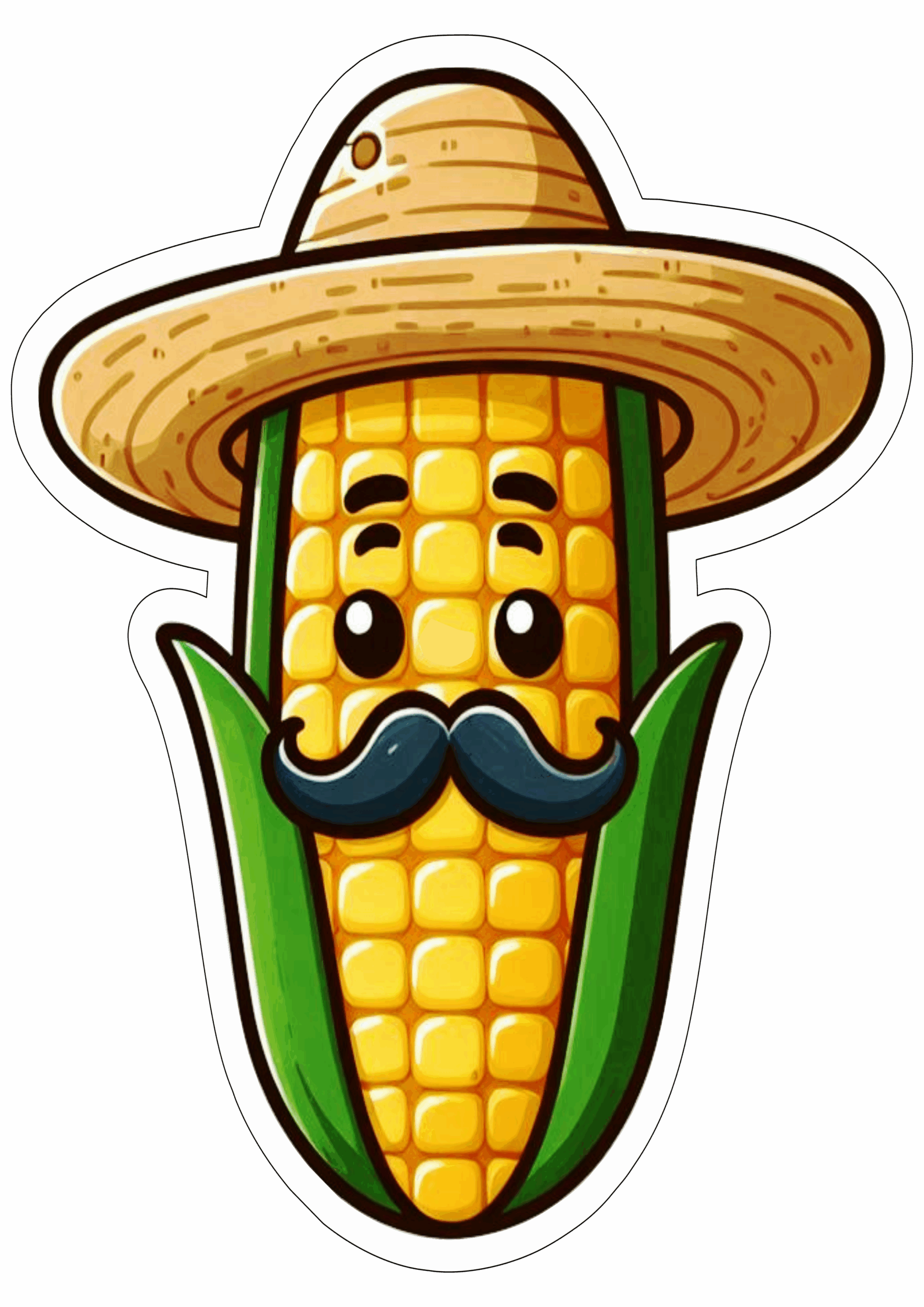 Festa junina espiga de milho desenho simples engraçado São João chapéu de palha png