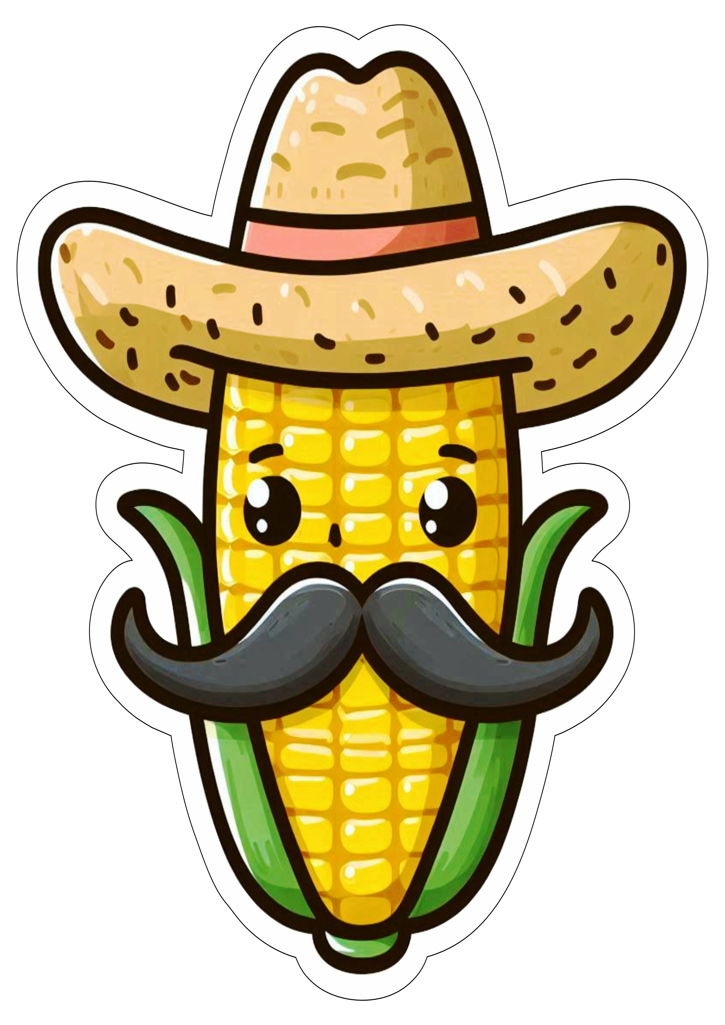 Festa junina espiga de milho desenho simples engraçado São João chapéu de palha bigode png