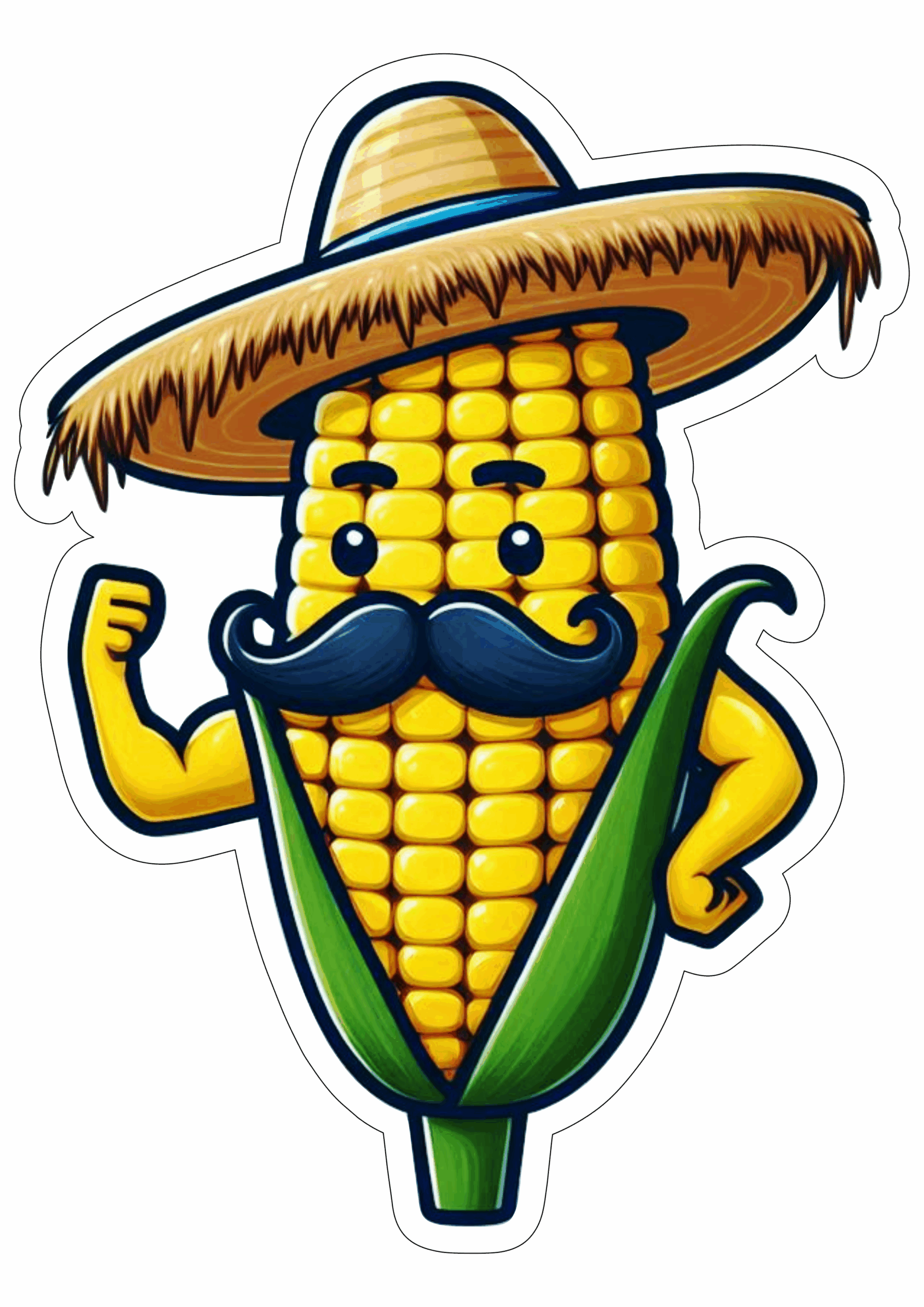 Festa junina espiga de milho desenho simples engraçado São João chapéu de palha bigode papelaria criativa png