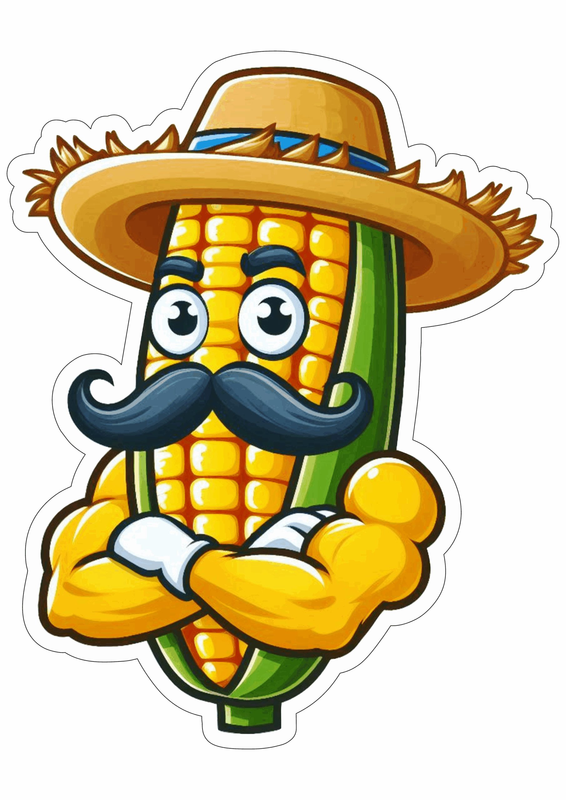 Festa junina espiga de milho desenho simples engraçado São João chapéu de palha bigode papelaria criativa free png